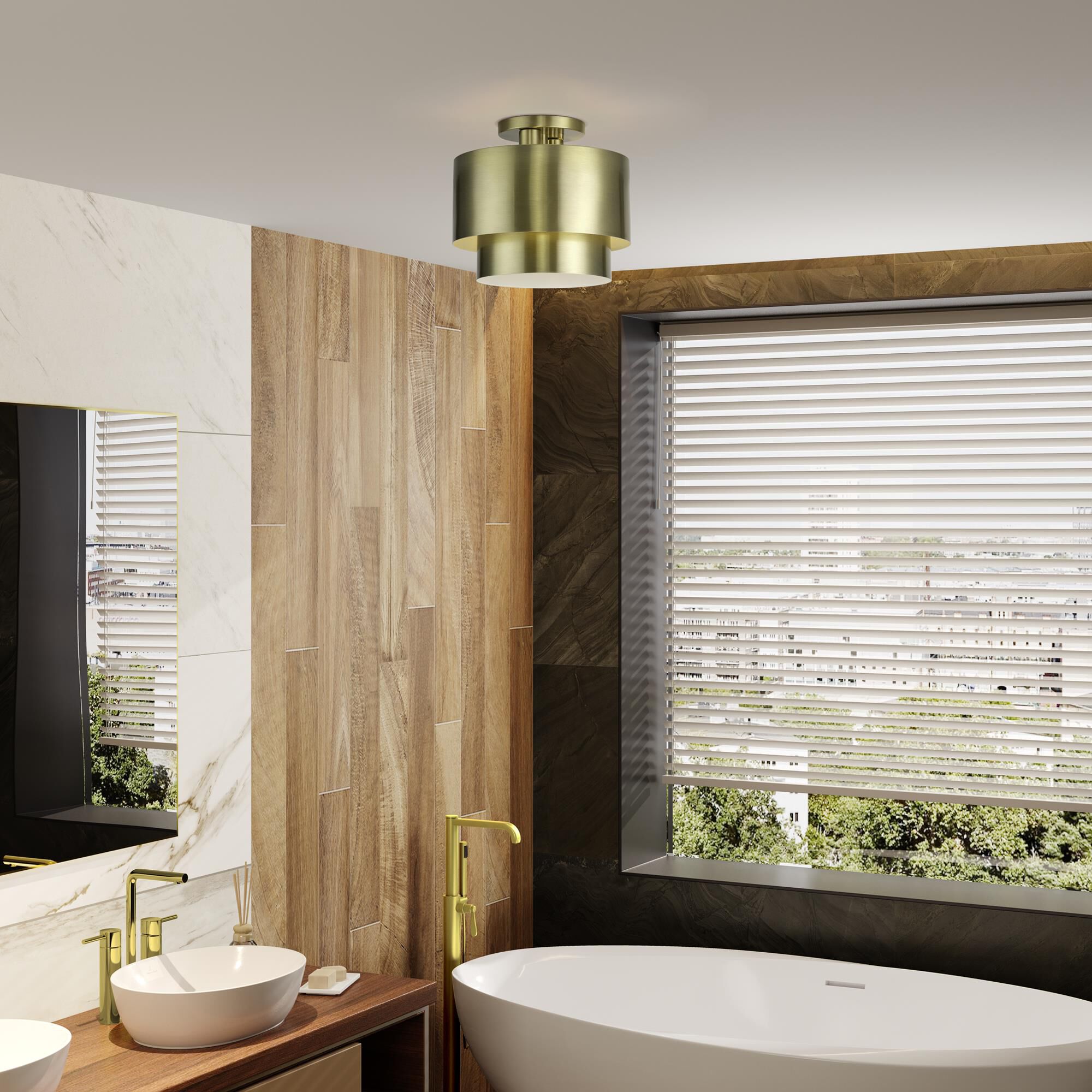 Shown in Antique Brass finish and Antique Brass Steel with Shiny White Inside shade