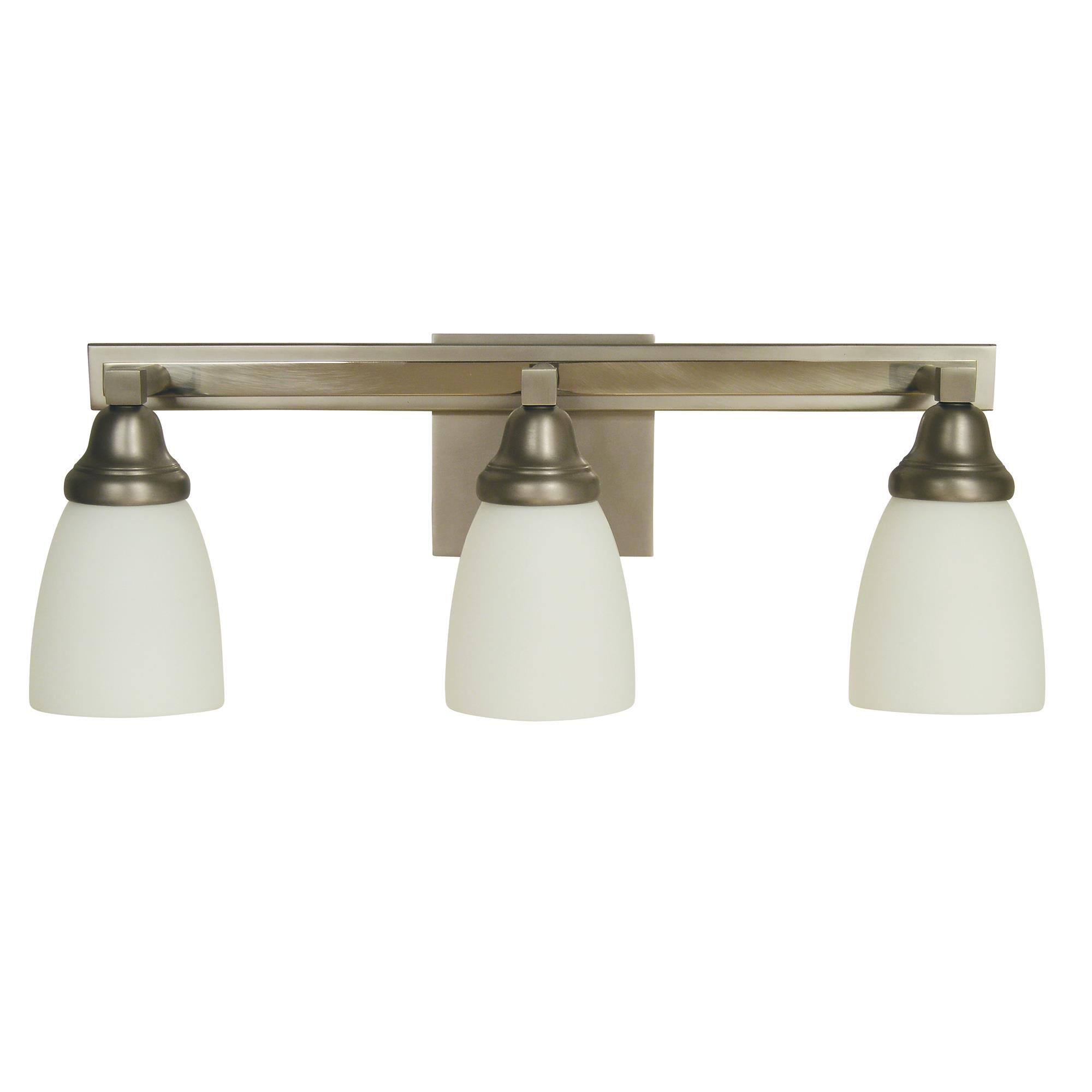 Shown in Satin Pewter With Polished Nickel finish and White Glass shade