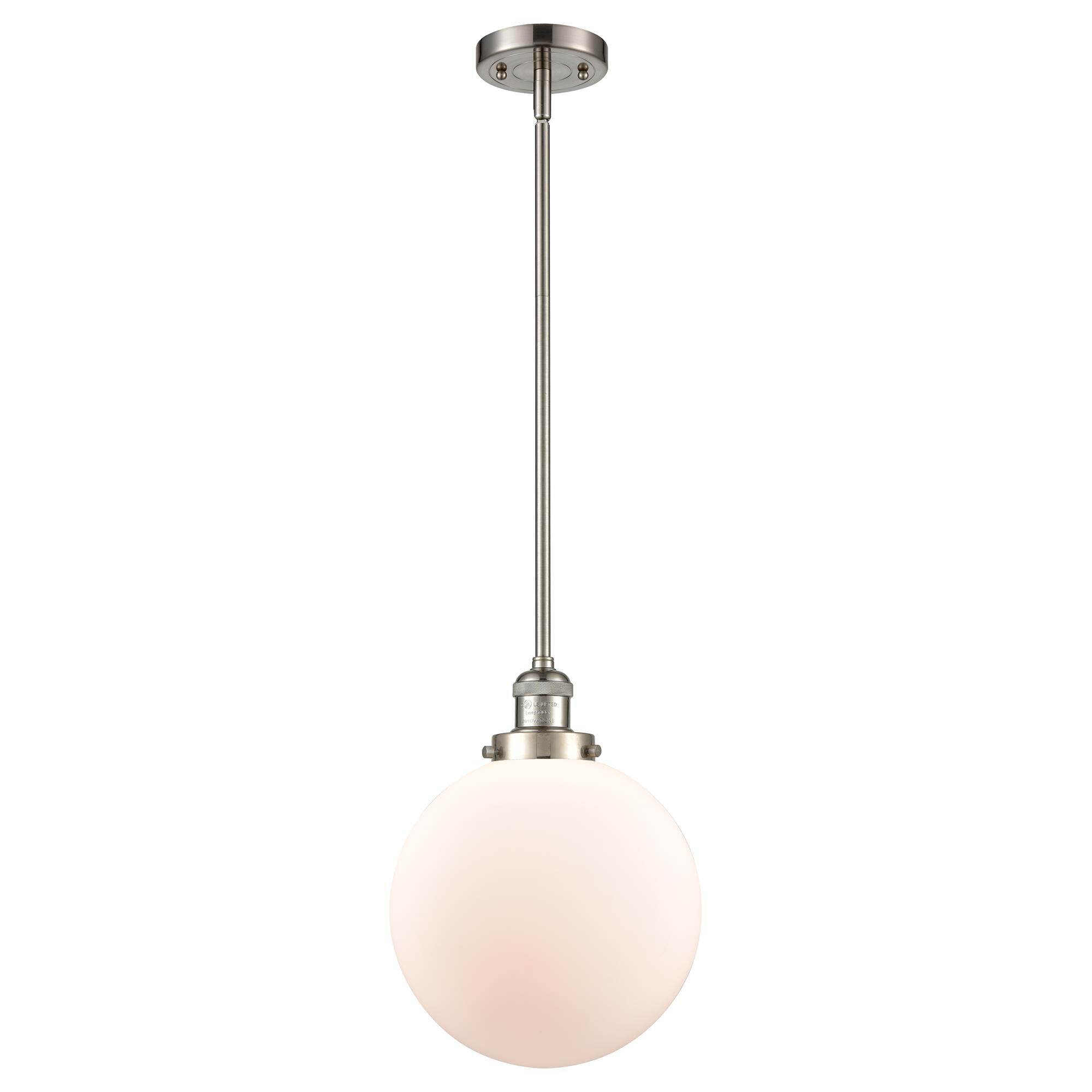 Shown in Brushed Satin Nickel finish and Matte White Cased glass