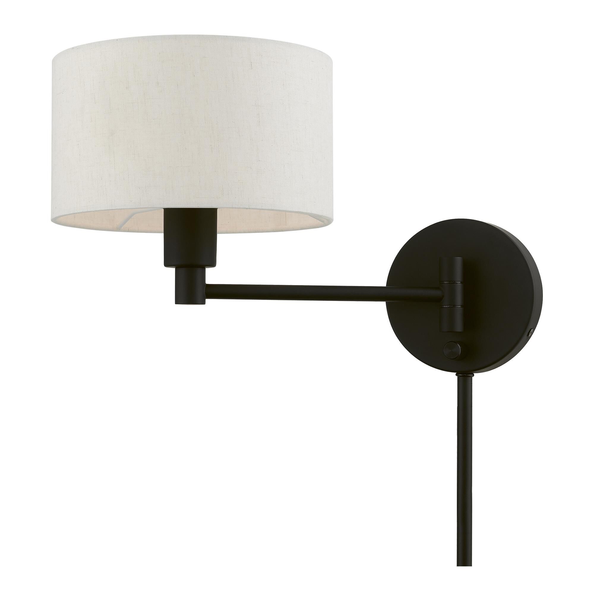 Shown in Black finish and Hand Crafted Oatmeal Color Hardback Fabric shade