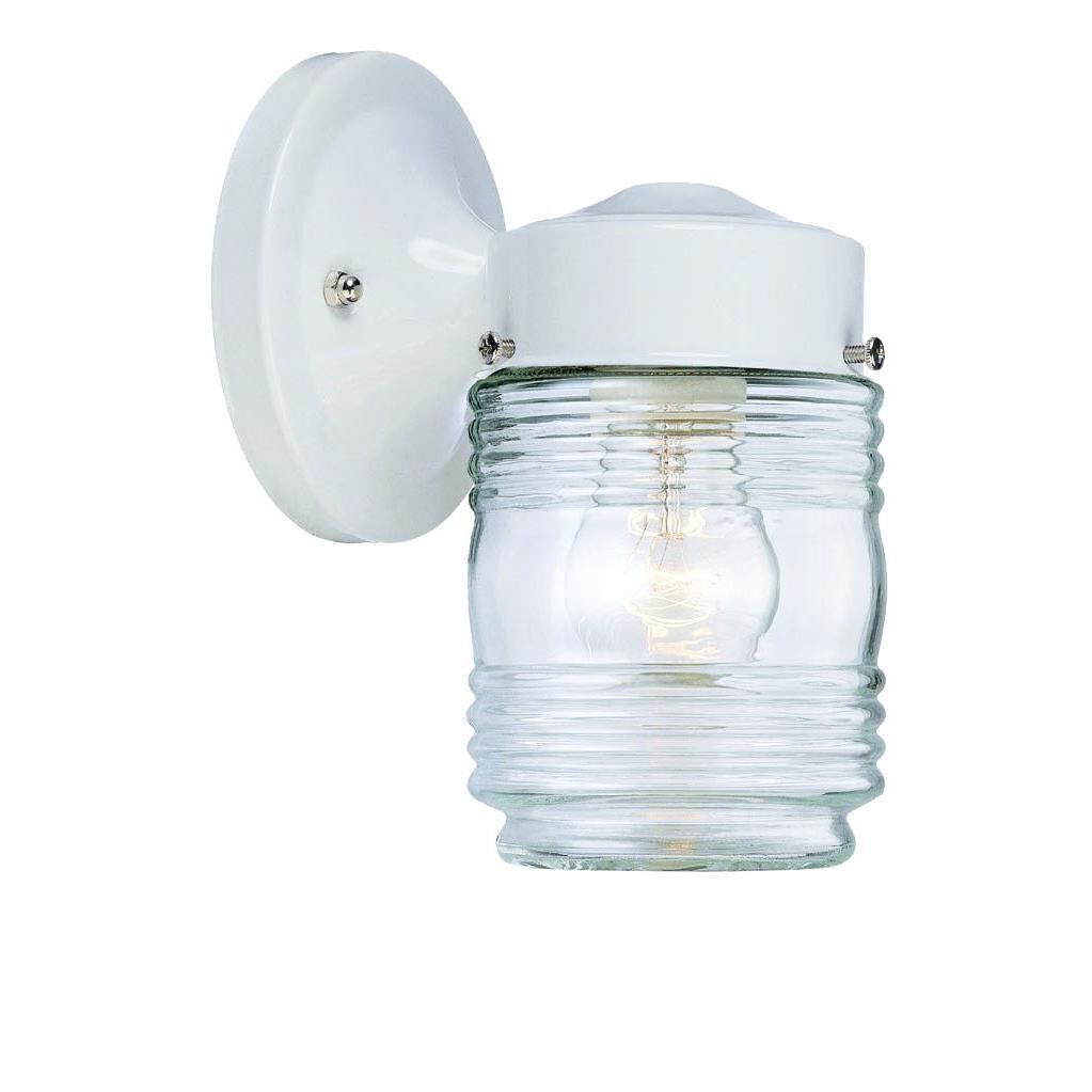 Shown in Gloss White finish and Clear glass and Clear, Ribbed Jelly Jar Glass shade