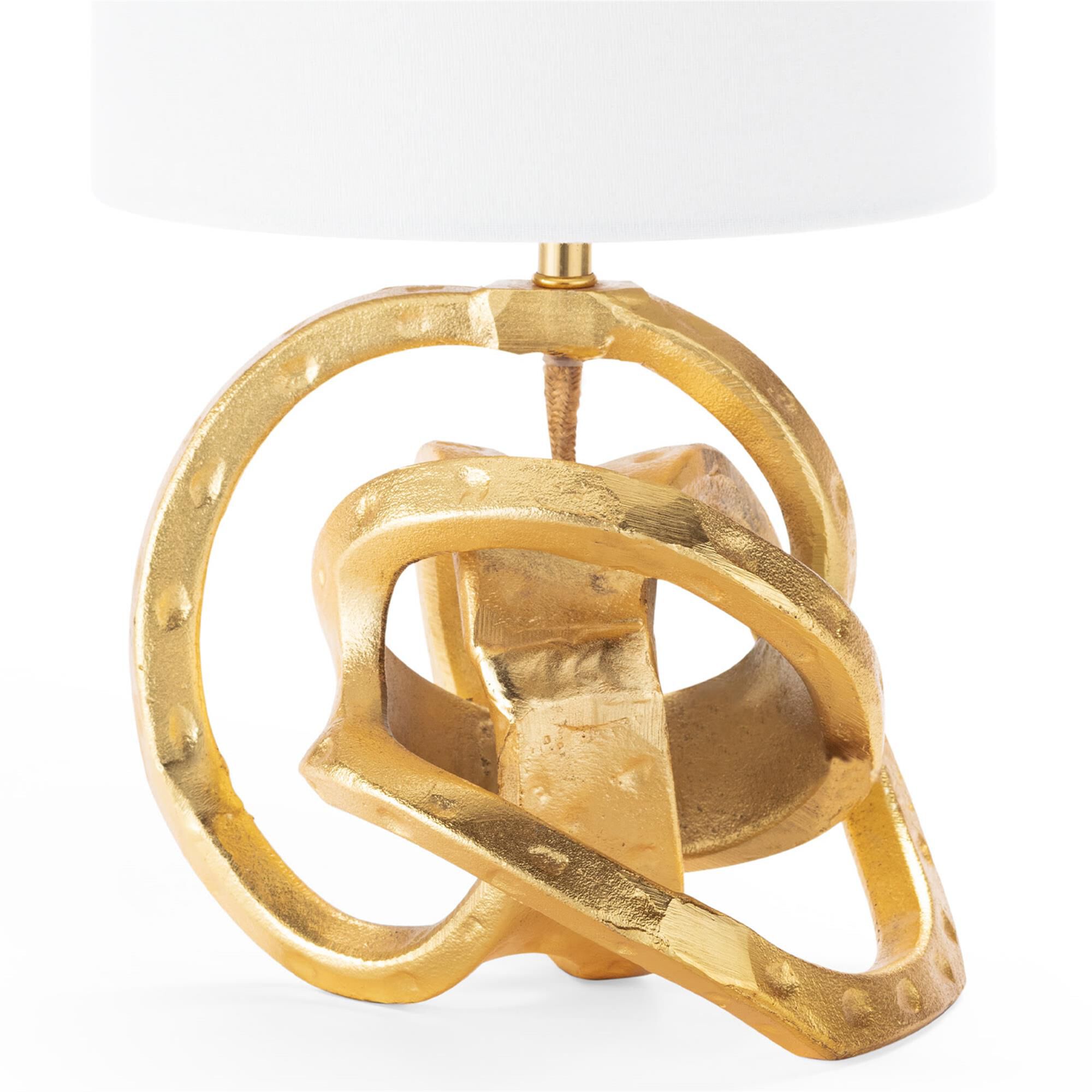 Shown in Gold finish and Linen shade