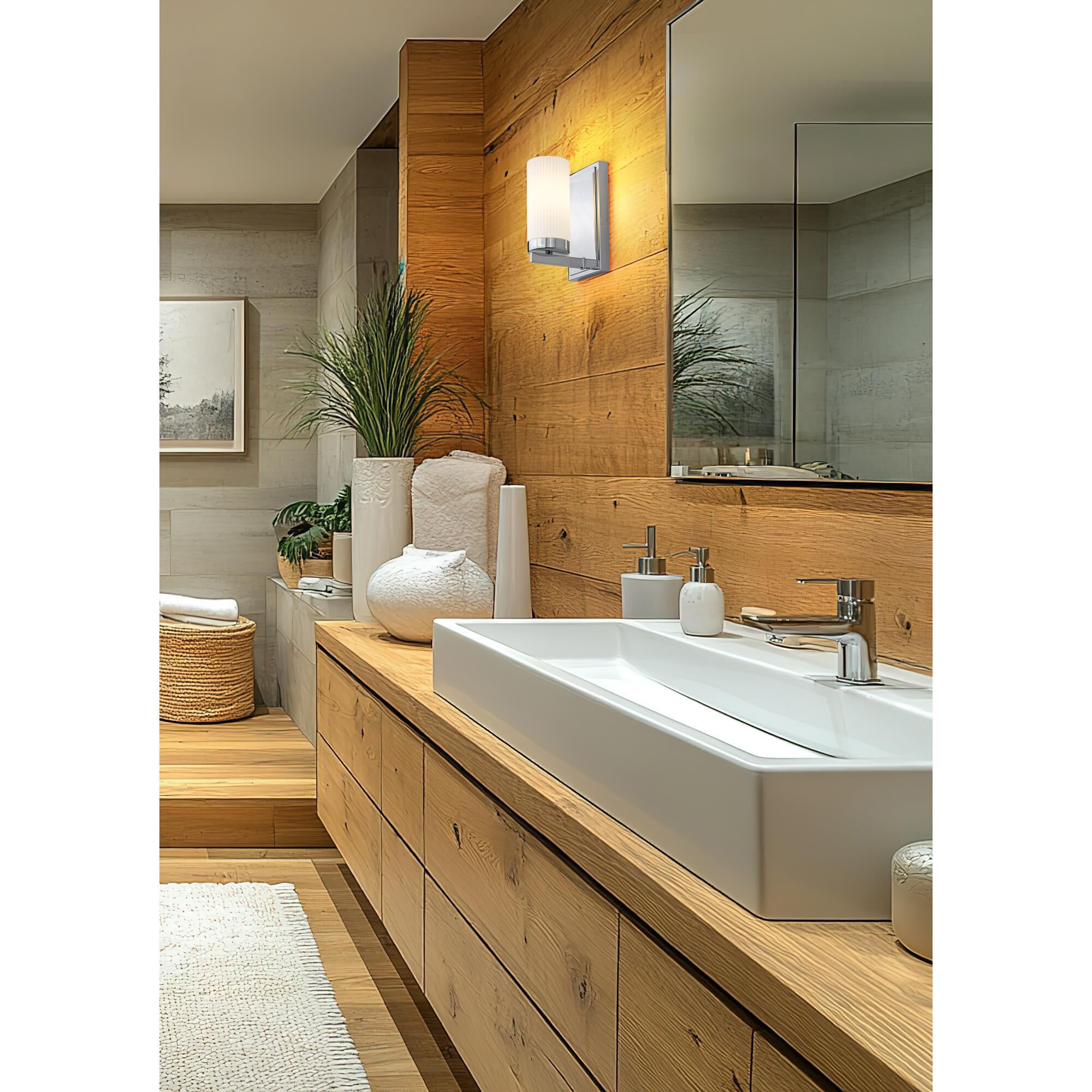 Shown in Chrome finish and White glass and White shade