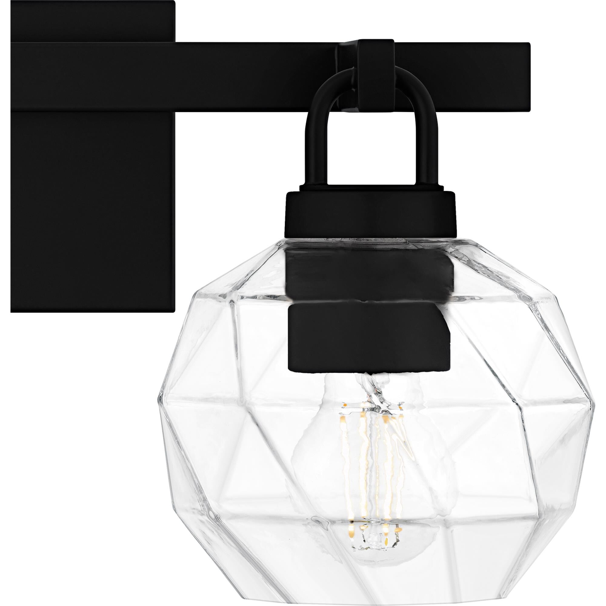 Shown in Matte Black finish and Clear Faceted Glass shade