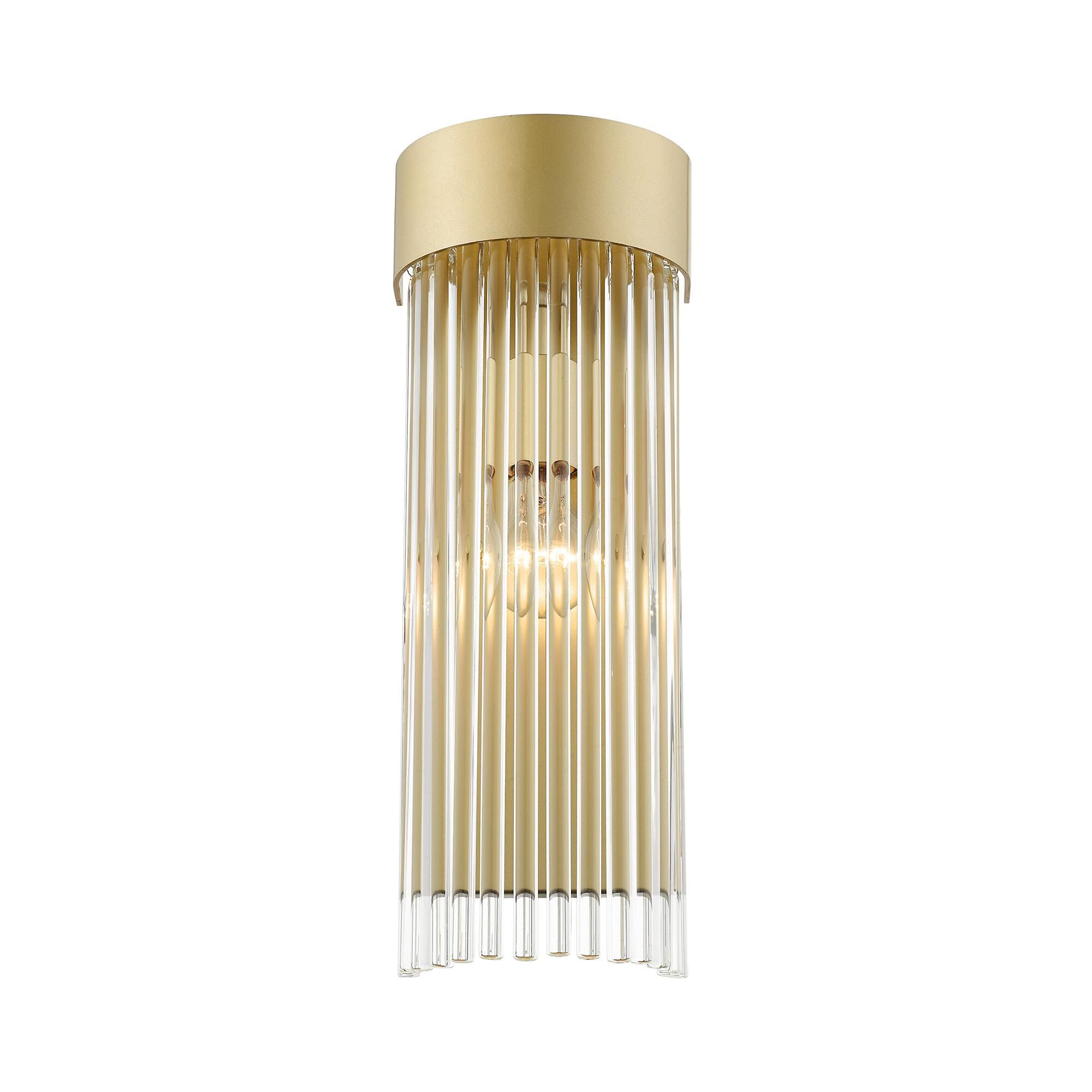 Shown in Soft Gold finish and Soft Gold Drum Shade With Clear Crystal Rods glass and Soft Gold Drum  With Clear Crystal Rods shade