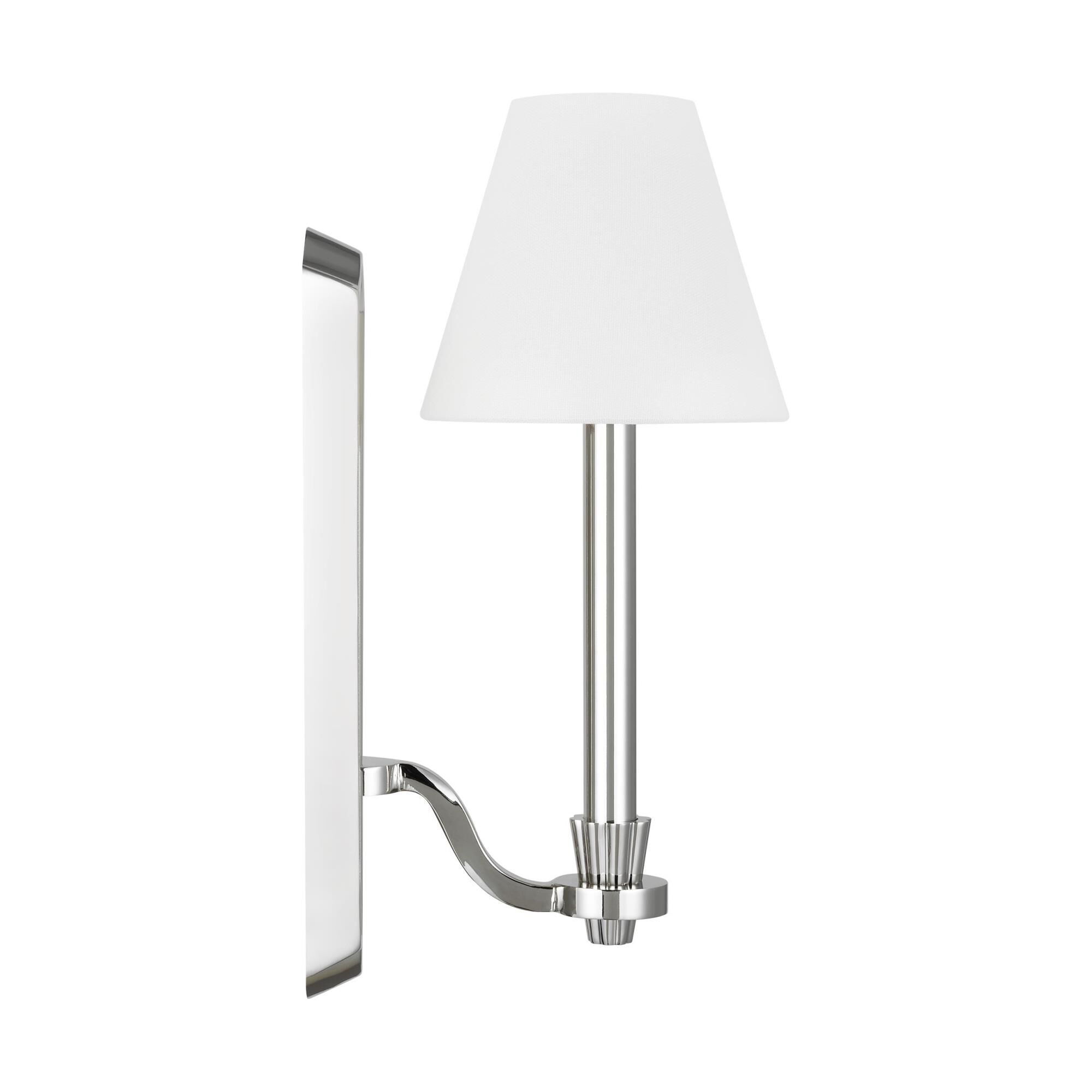 Shown in Polished Nickel finish and White Linen Fabric shade