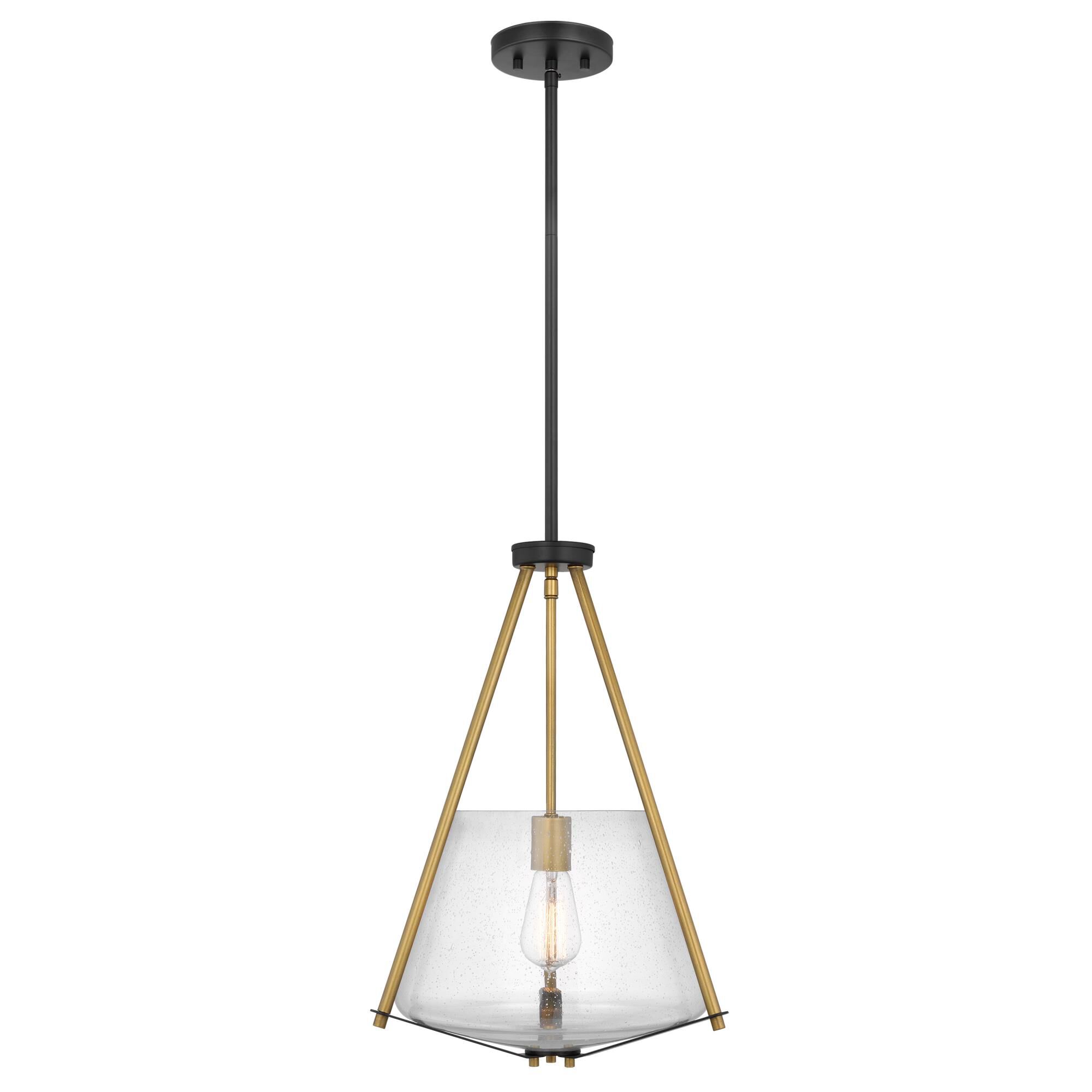 Shown in Matte Black and Natural Brass finish and Clear Seeded glass