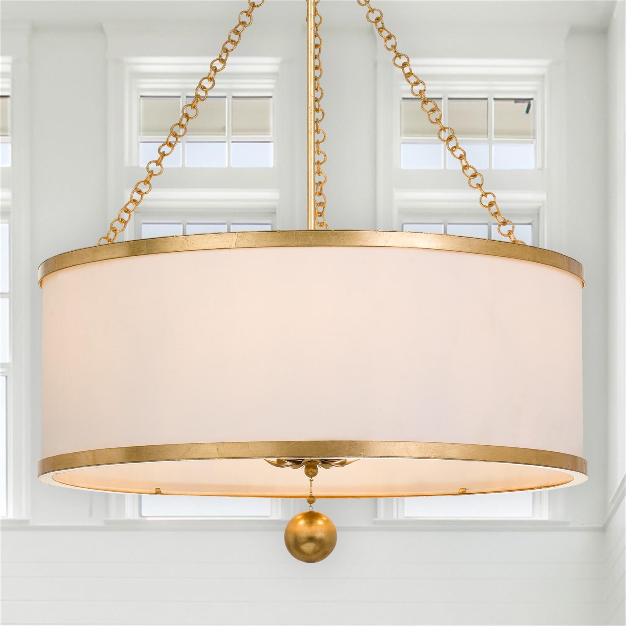 Shown in Antique Gold finish and White Silk shade