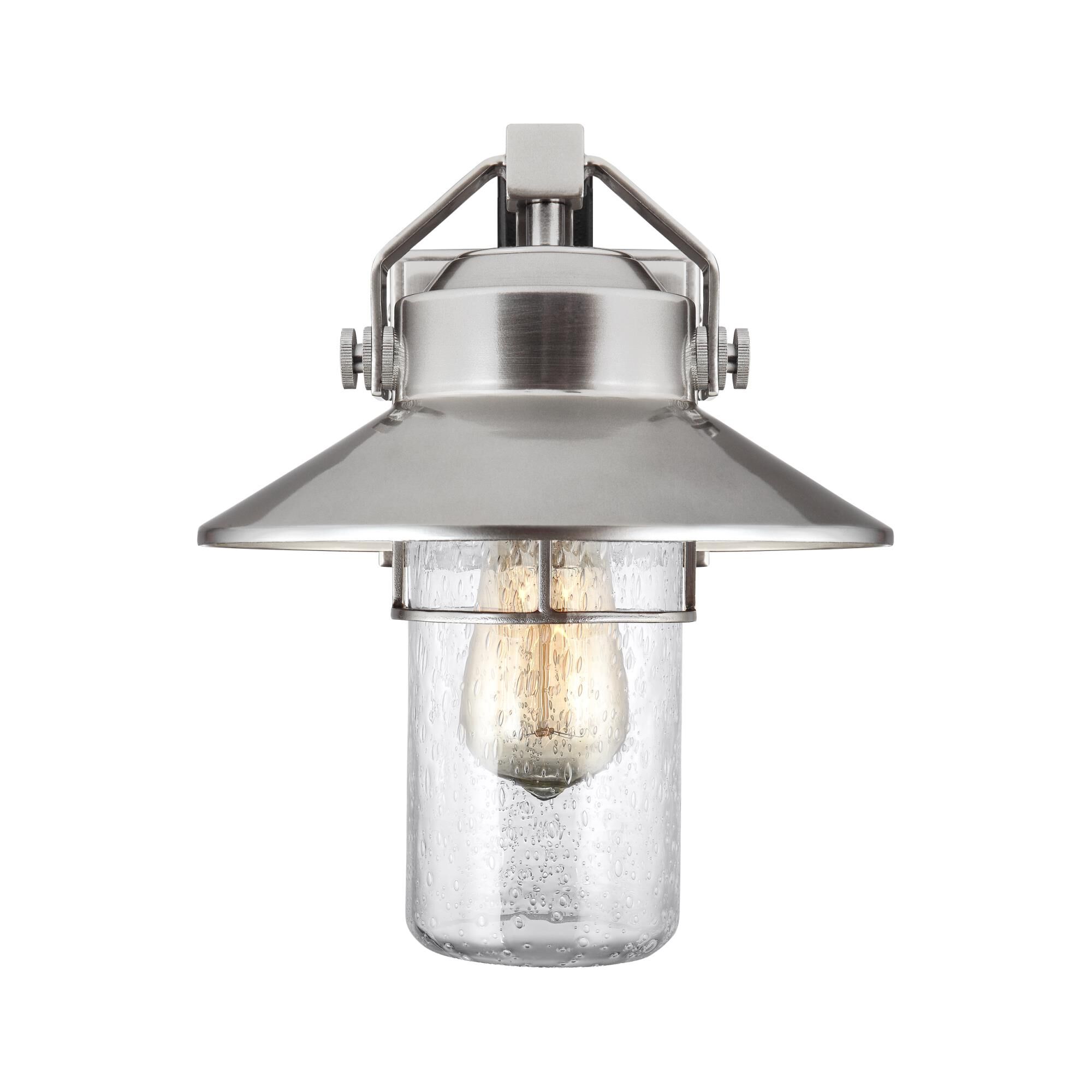 Shown in Painted Brushed Steel finish and Clear Seeded glass