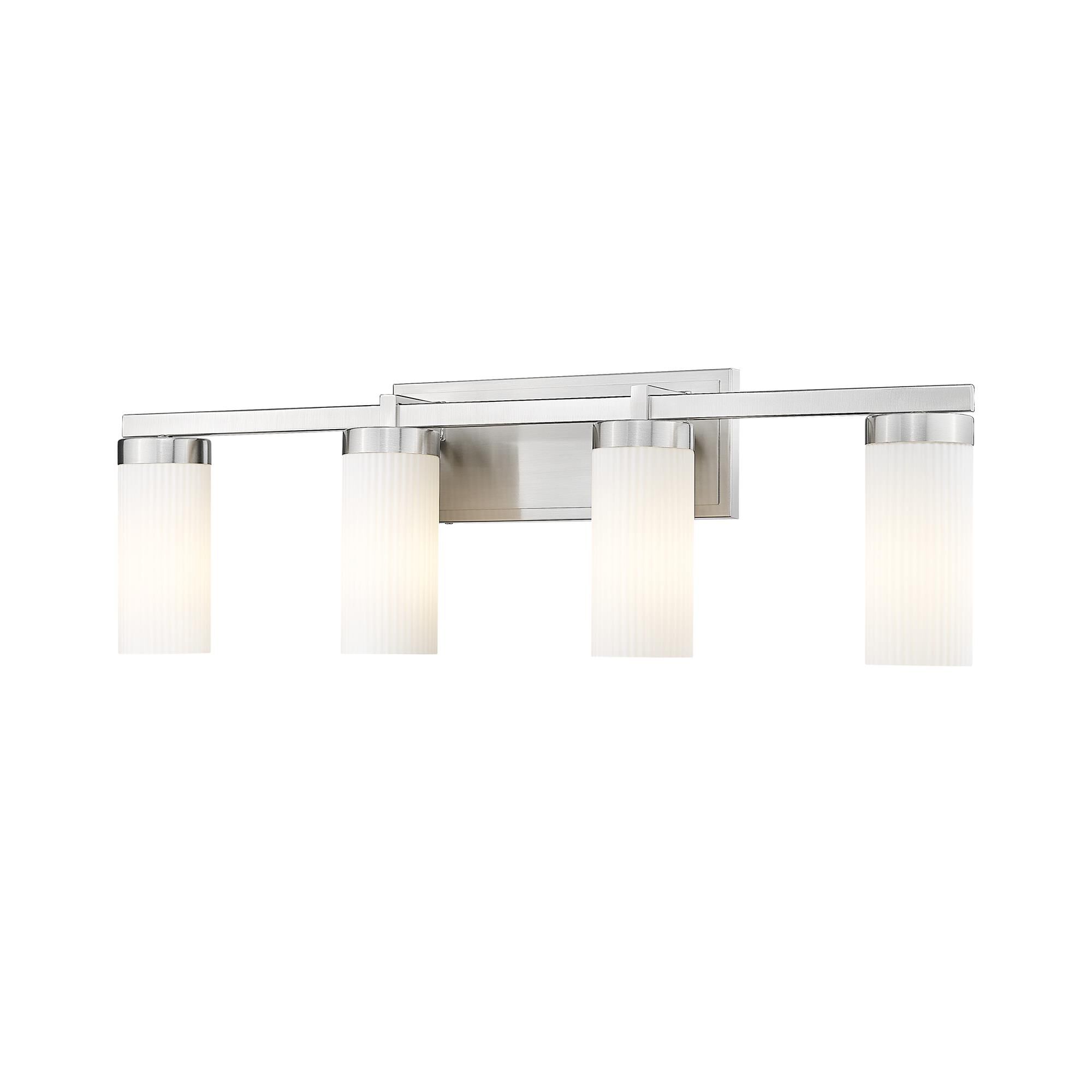Shown in Brushed Nickel finish and White glass and White shade