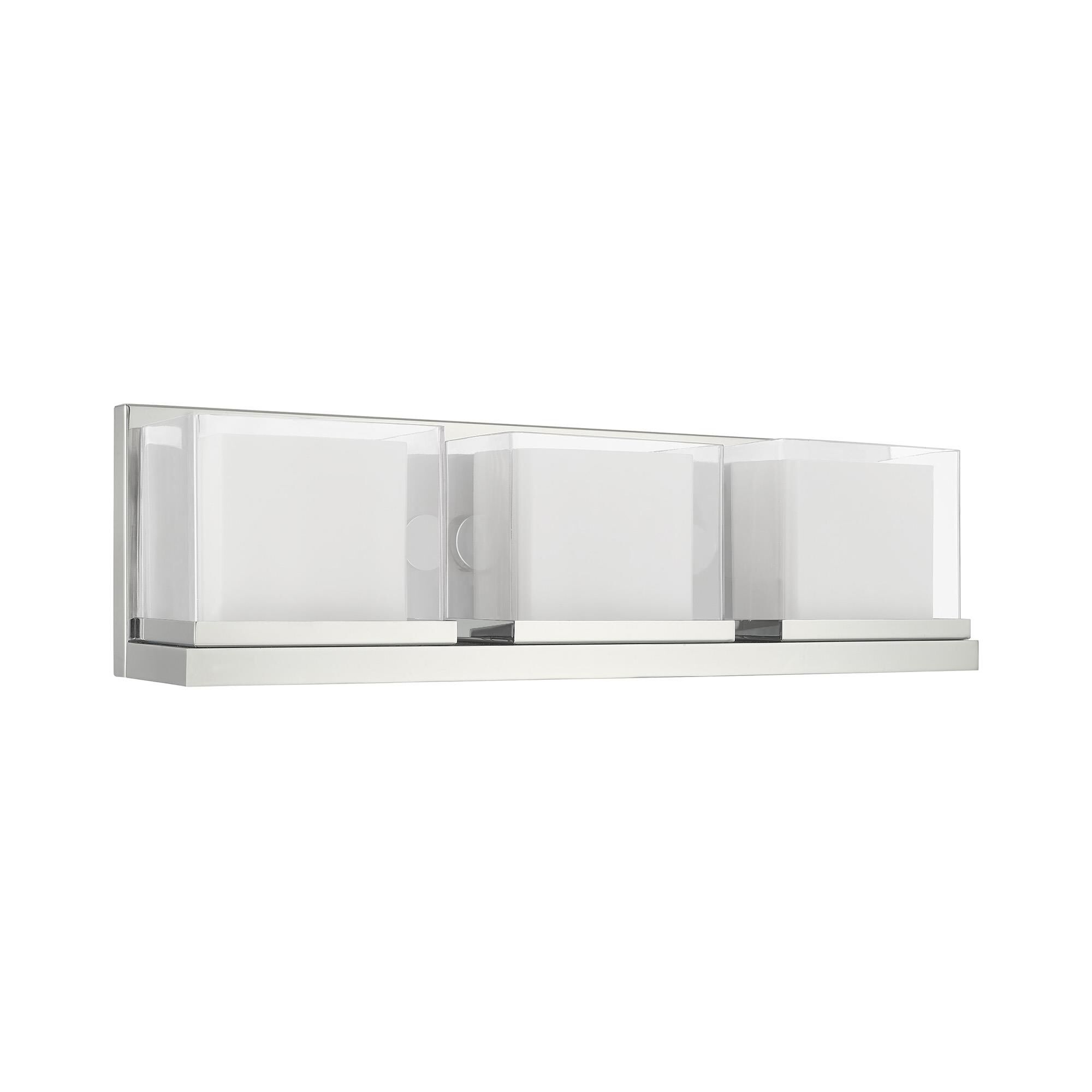 Shown in Polished Chrome finish and Hand Blown Satin Opal White Inside And Clear Outside glass