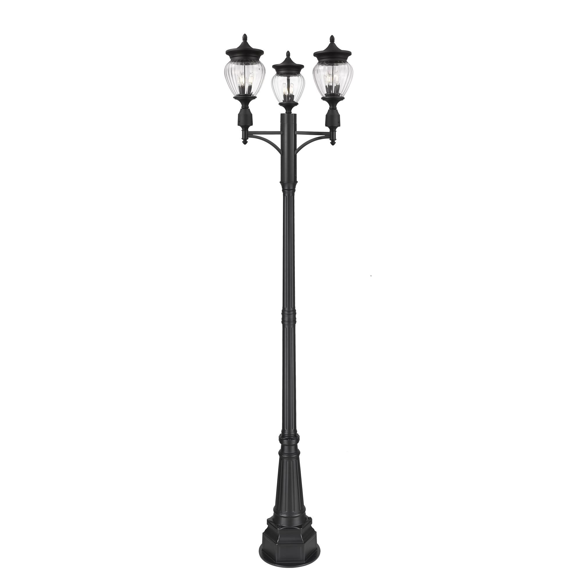 Shown in Black finish and Clear Ribbed glass and Clear Ribbed shade