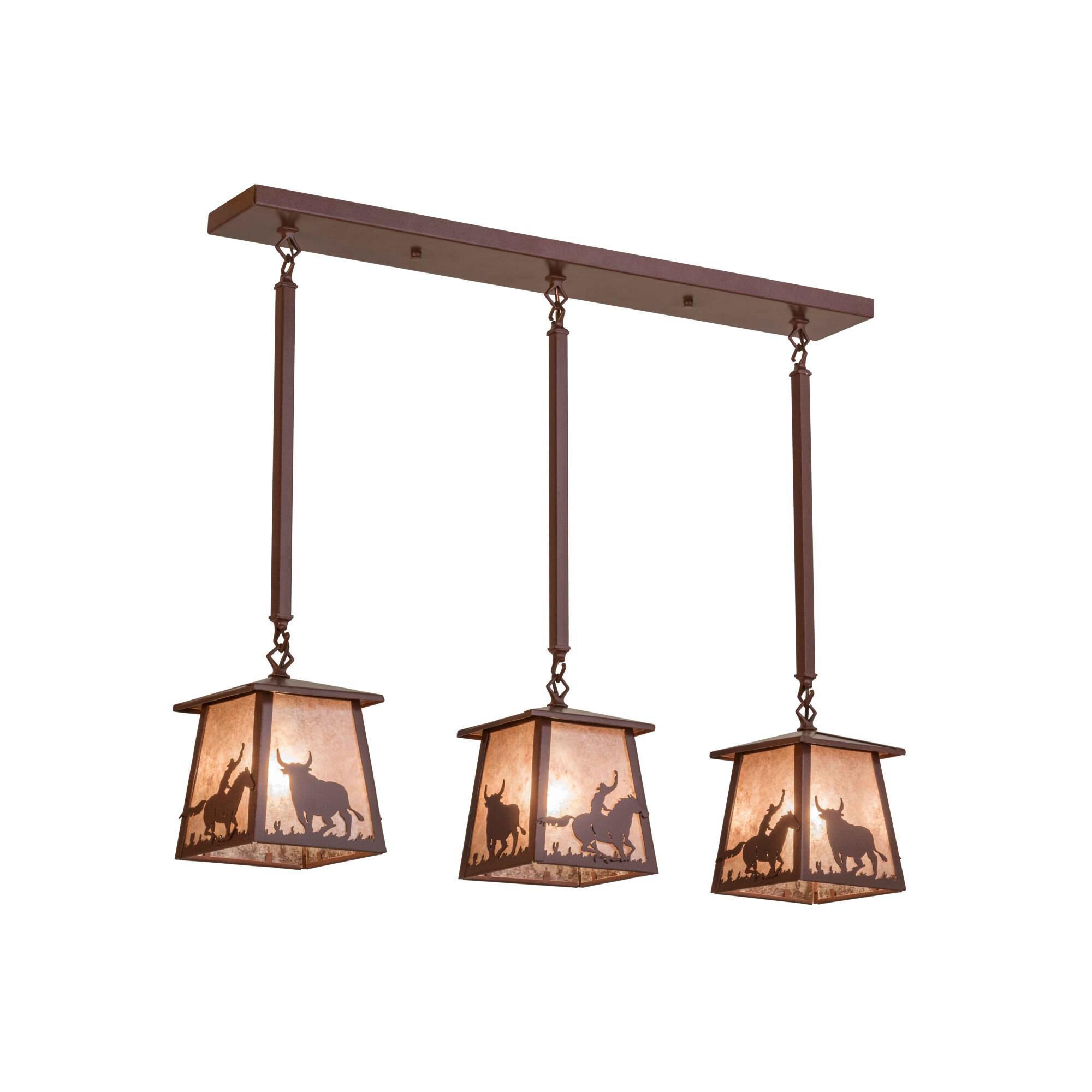 Cowboy And Steer 37 Inch 3 Light Linear Suspension Light by Meyda Lighting