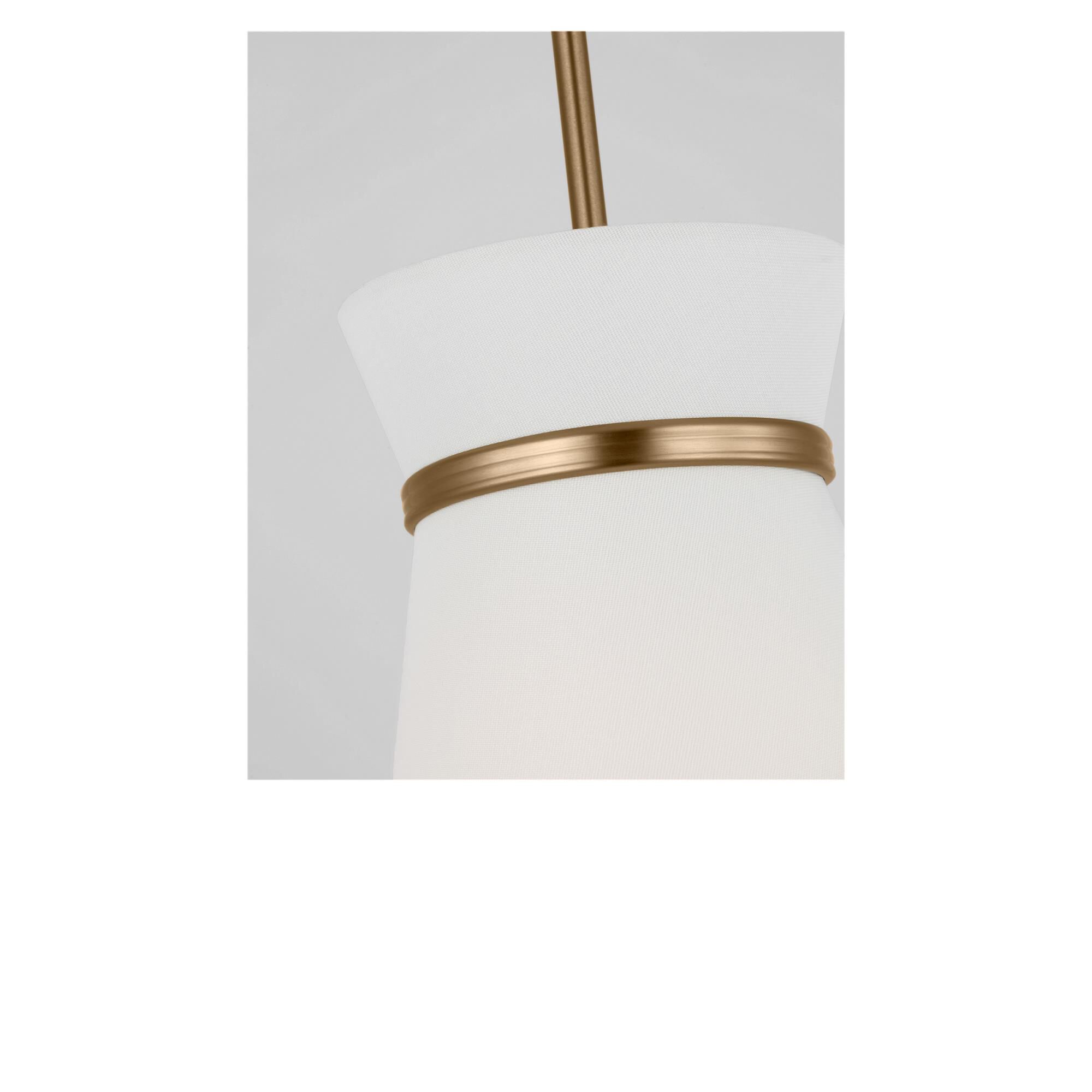 Shown in Satin Brass finish and White Linen shade