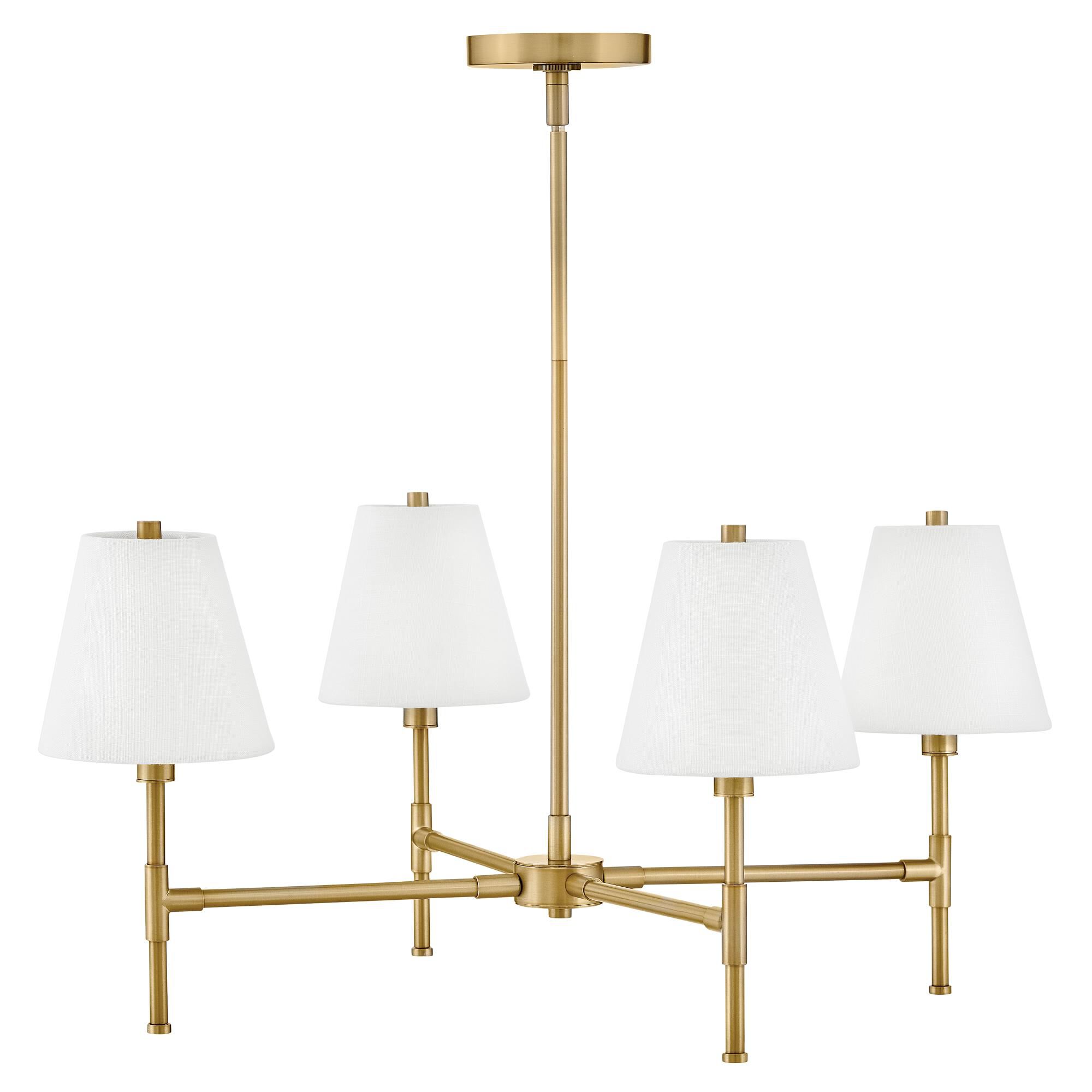 Shown in Lacquered Brass finish and White Linen shade