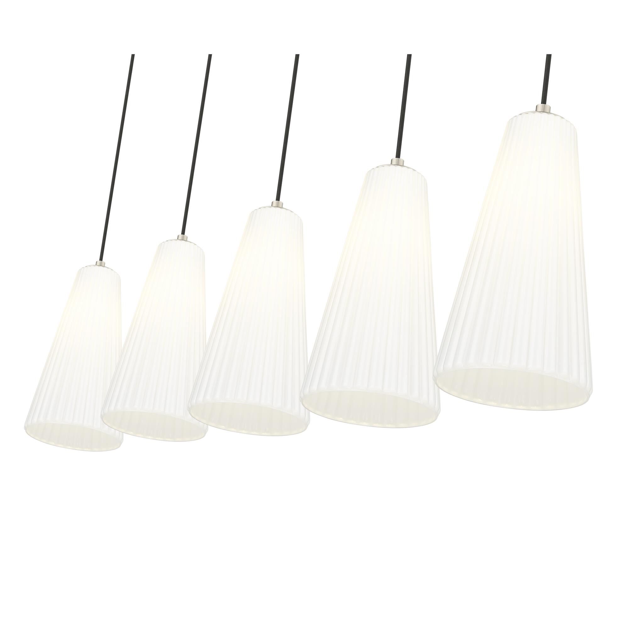 Shown in Brushed Nickel finish and White glass and White shade