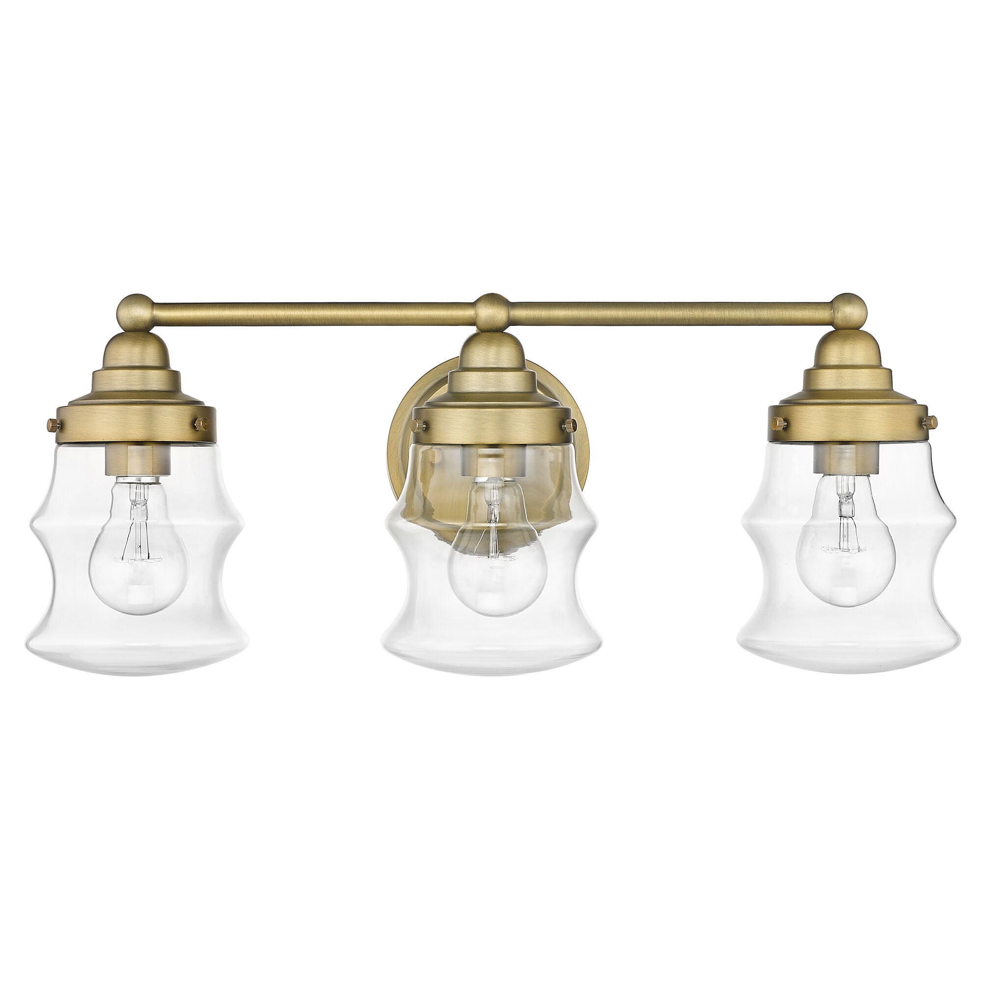 Shown in Antique Brass finish and Clear Glass shade