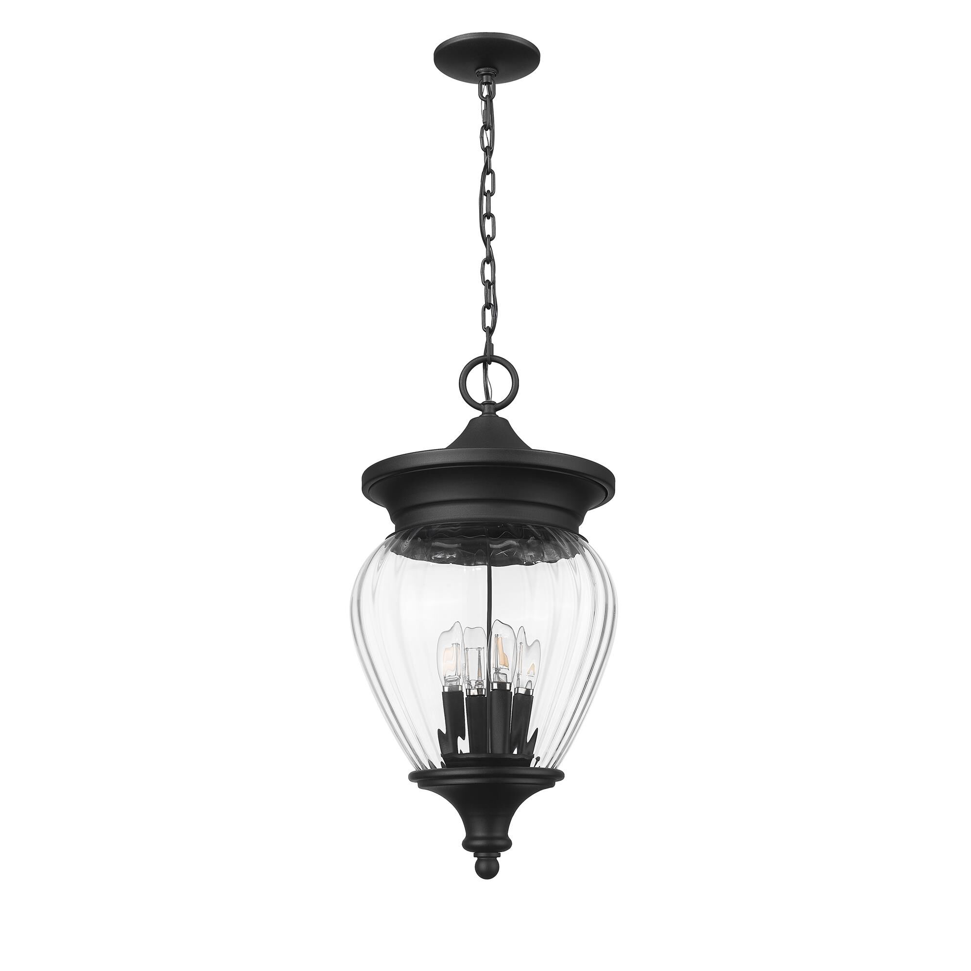 Shown in Black finish and Clear Ribbed glass and Clear Ribbed shade