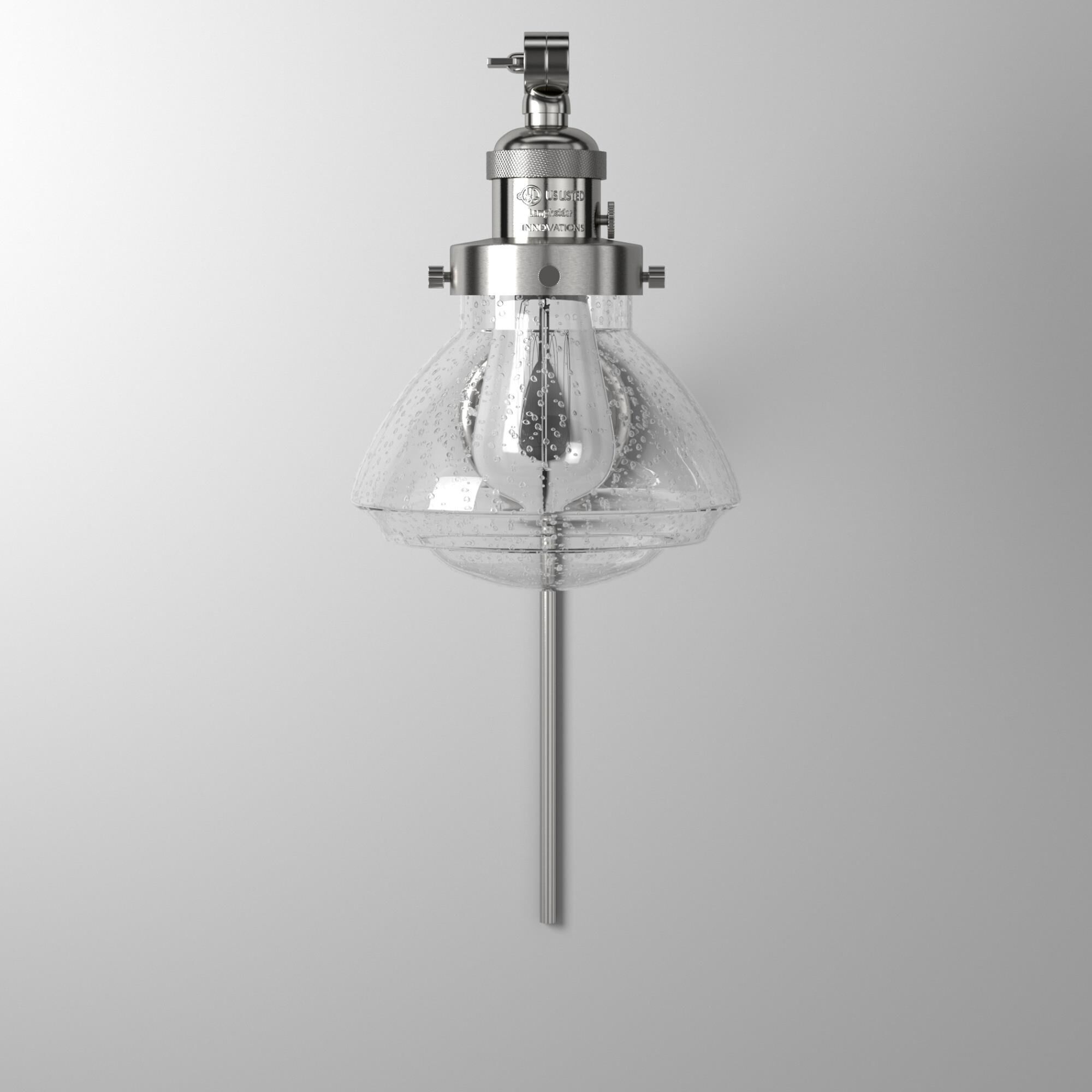 Shown in Brushed Satin Nickel finish and Seeded Seedy Olean glass and Glass shade and Bulb Tint - Amber accent