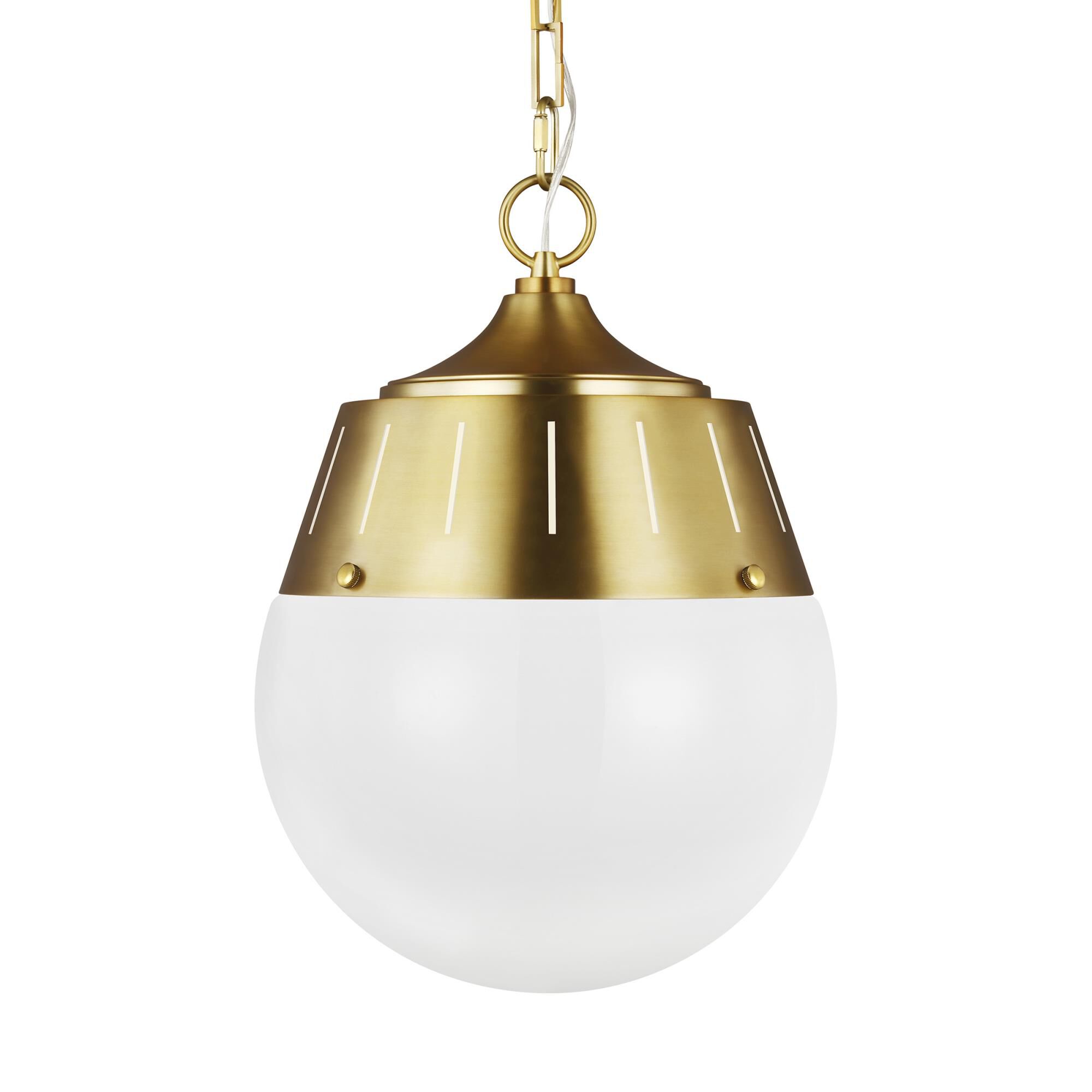 Shown in Burnished Brass finish and Milk White glass