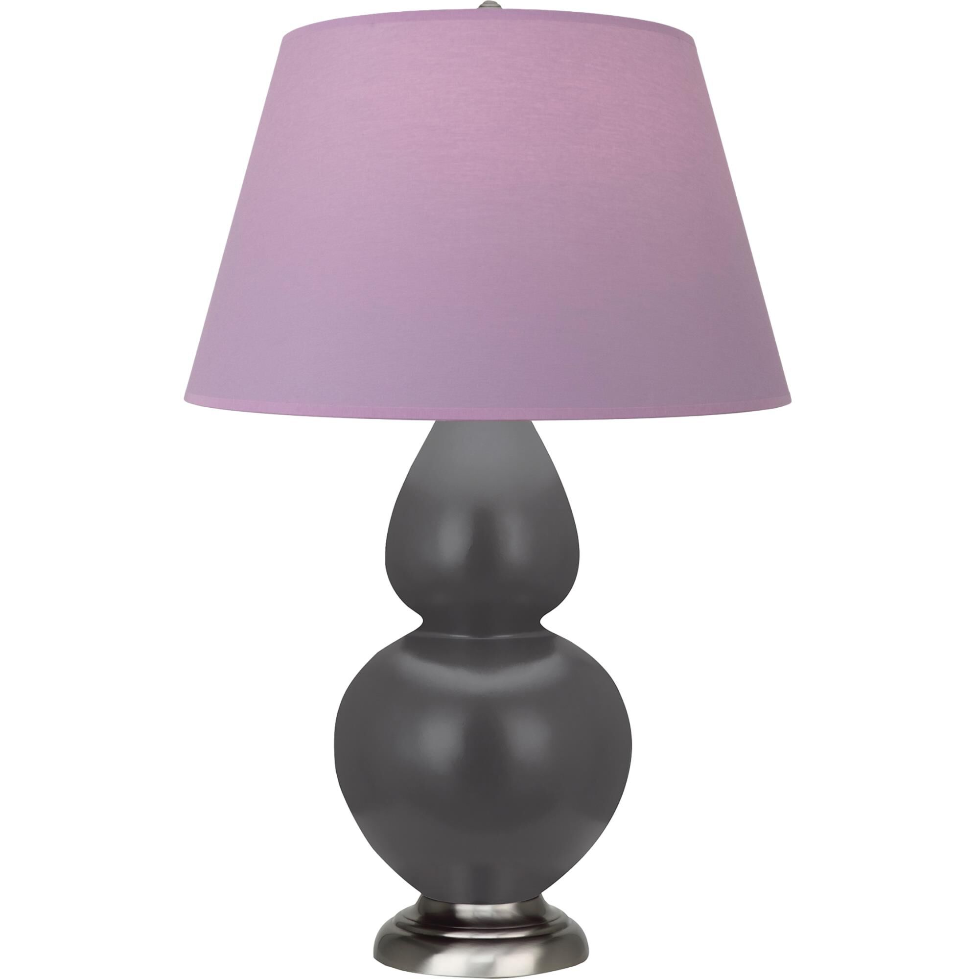 Shown in Matte Ash finish and Lavender and Plum shade and Antique Silver accent