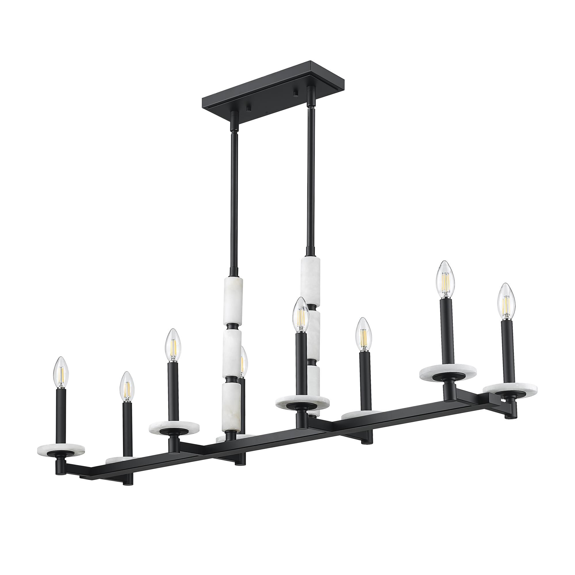 Shown in Matte Black finish and Alabaster glass and Alabaster shade