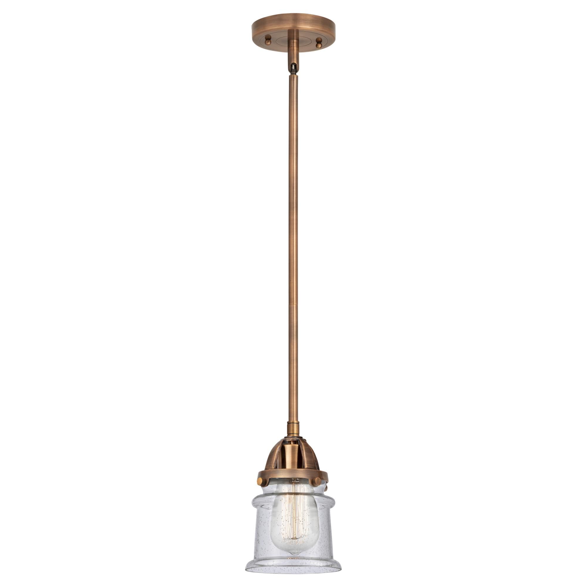 Shown in Antique Copper finish and Seedy Canton glass and No Shade shade