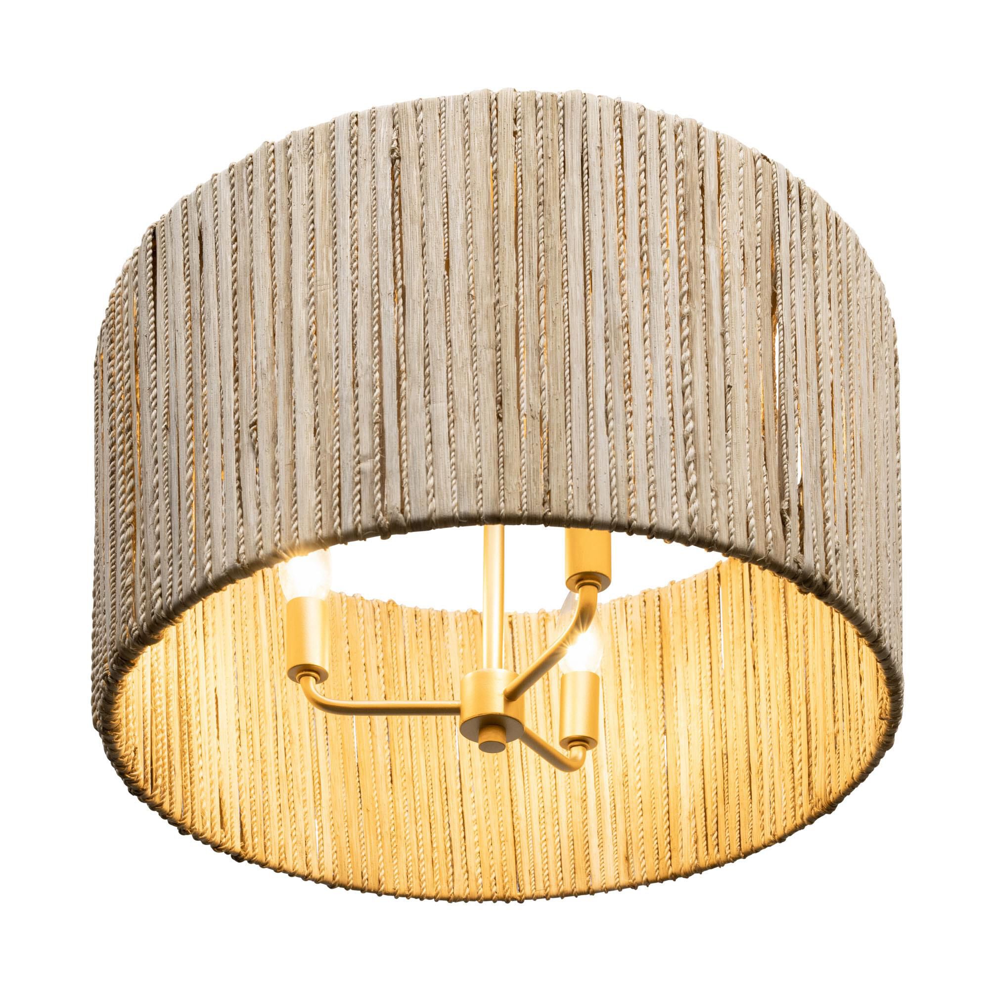 Shown in French Gold finish and Natural Rattan And Abaca Rope shade
