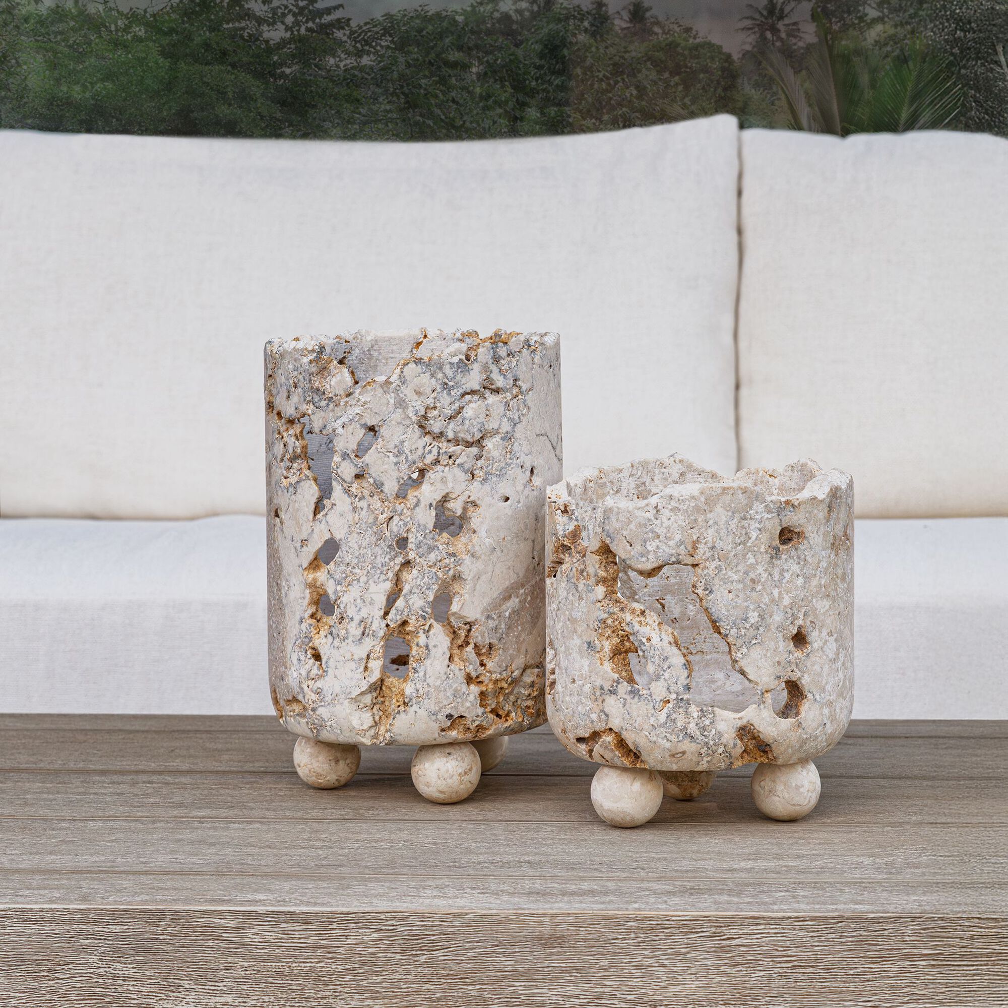 Quarried Stone Candle Holder Set of 2,