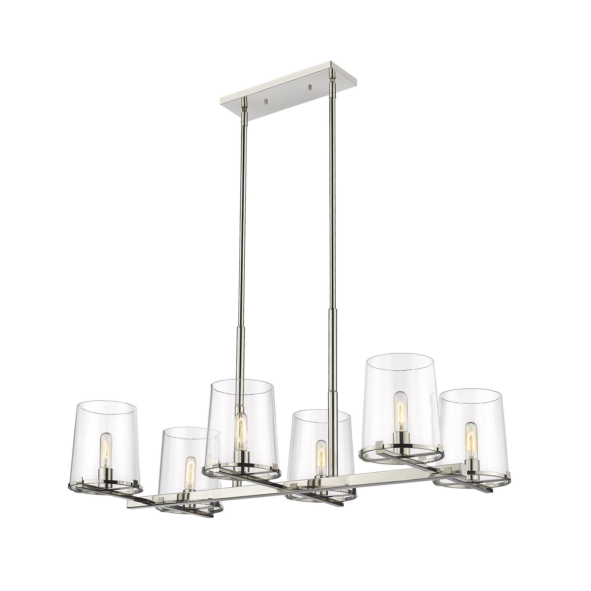Shown in Polished Nickel finish and Glass shade