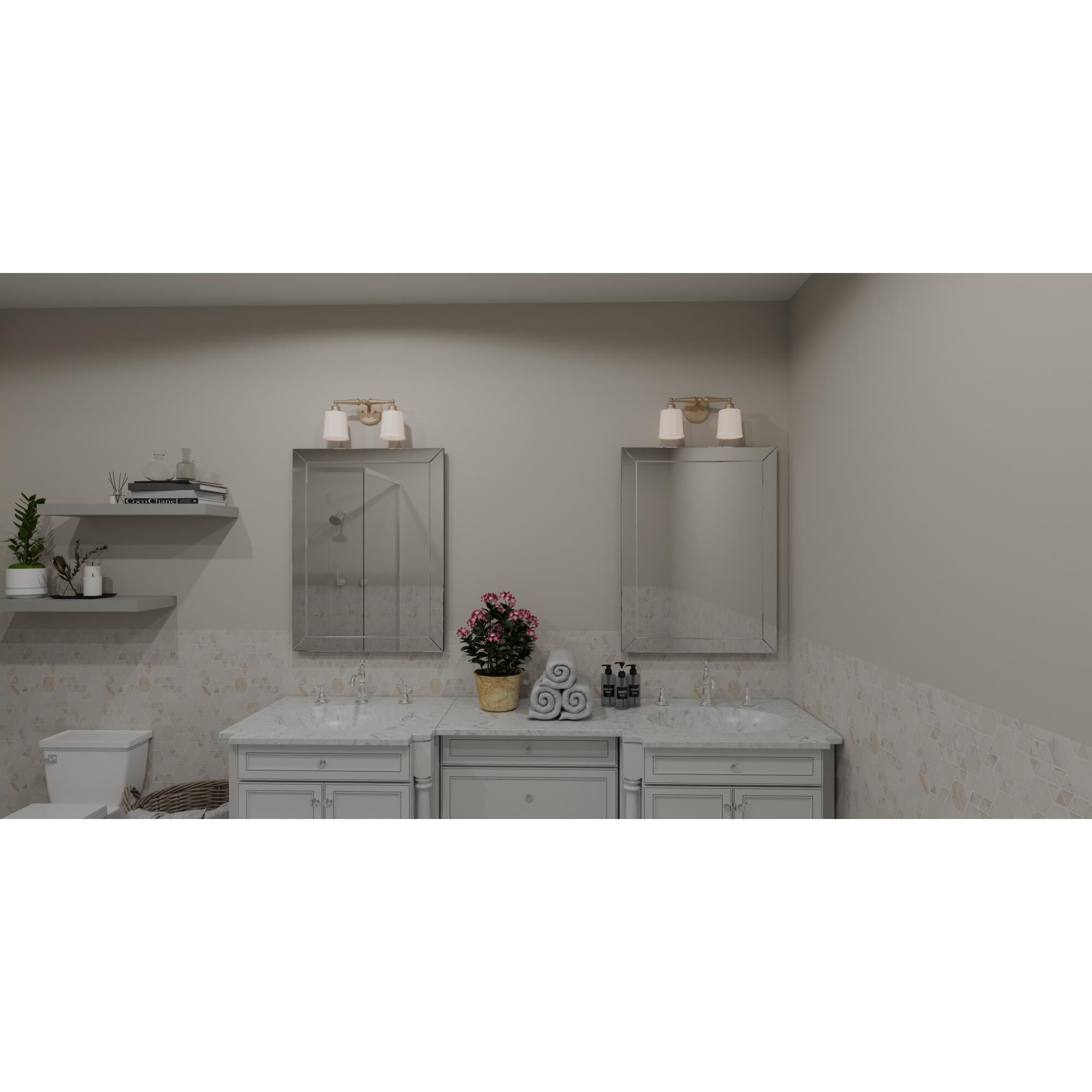 Shown in Bronze Gold finish and Clear Sandblasted glass