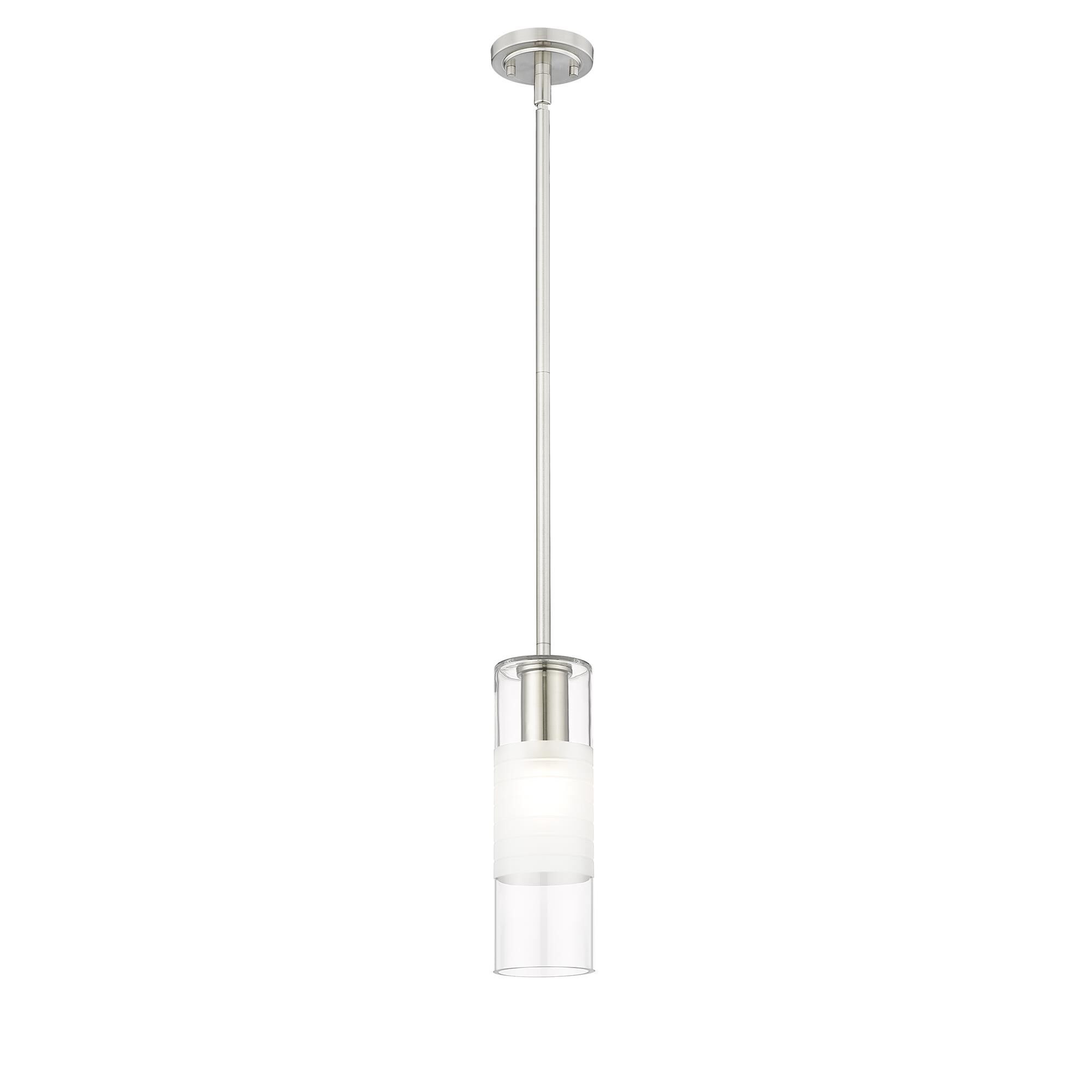 Shown in Brushed Nickel finish and Clear+frosted glass and Clear+frosted shade