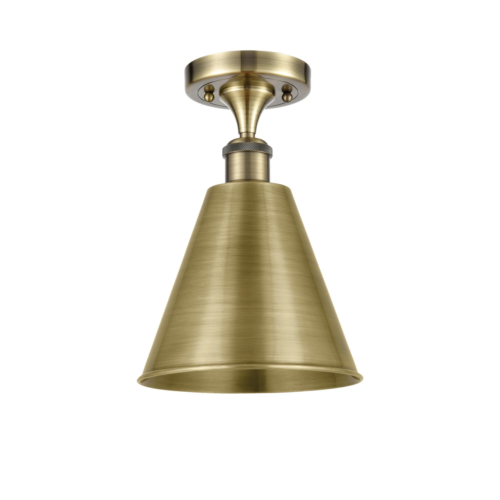 Shown in Antique Brass finish and Antique Brass Ballston Cone shade