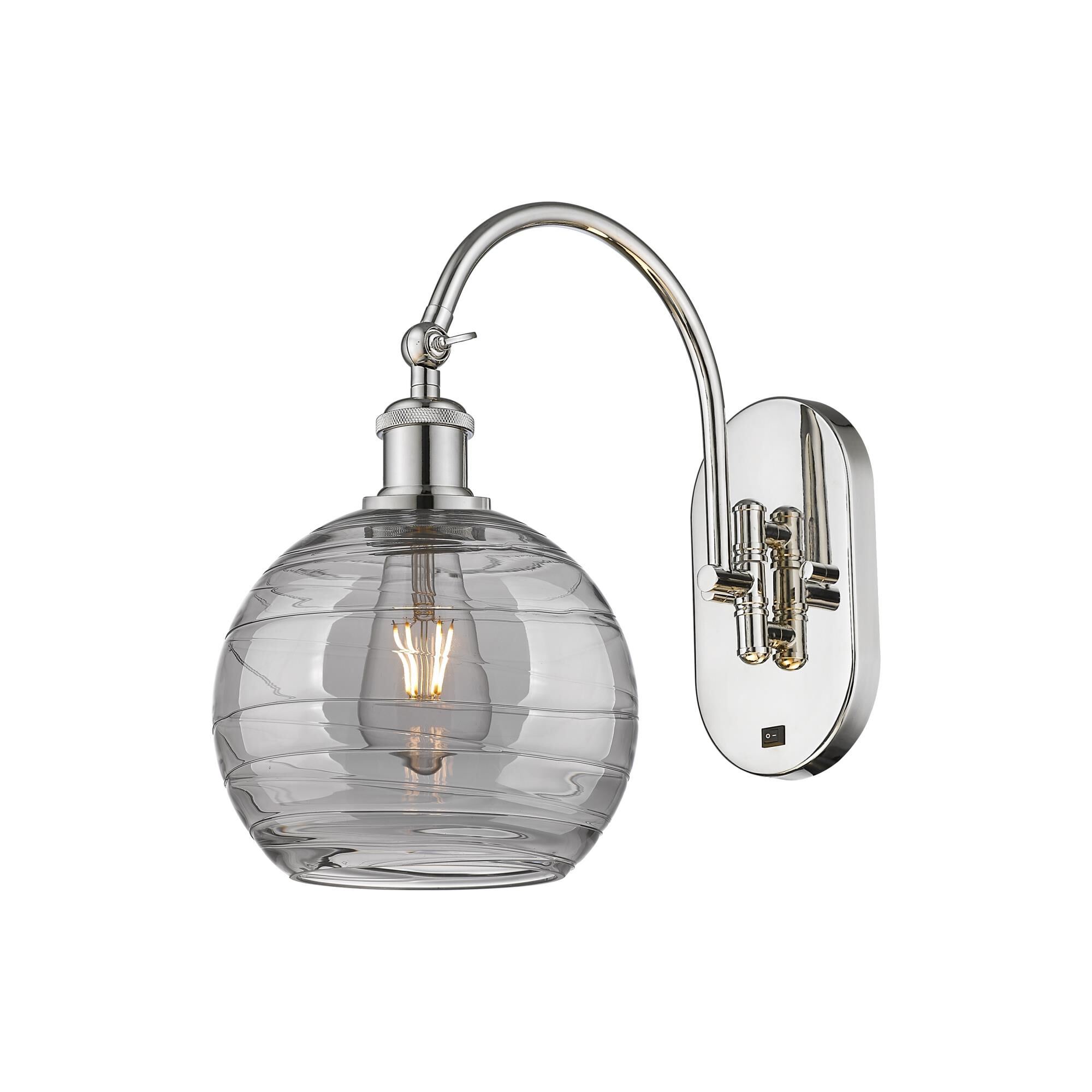 Shown in Polished Nickel finish and Light Smoke Deco Swirl glass