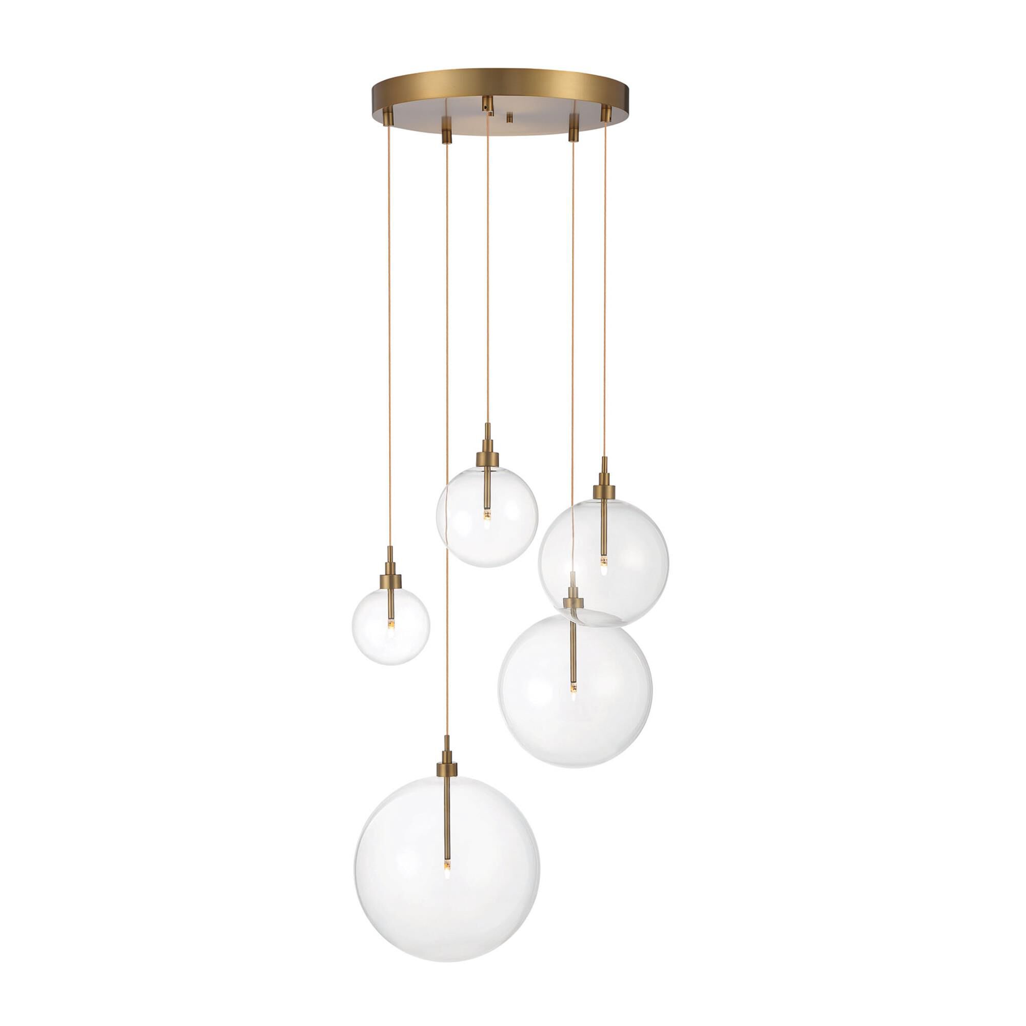 Shown in Natural Brass finish and Clear glass