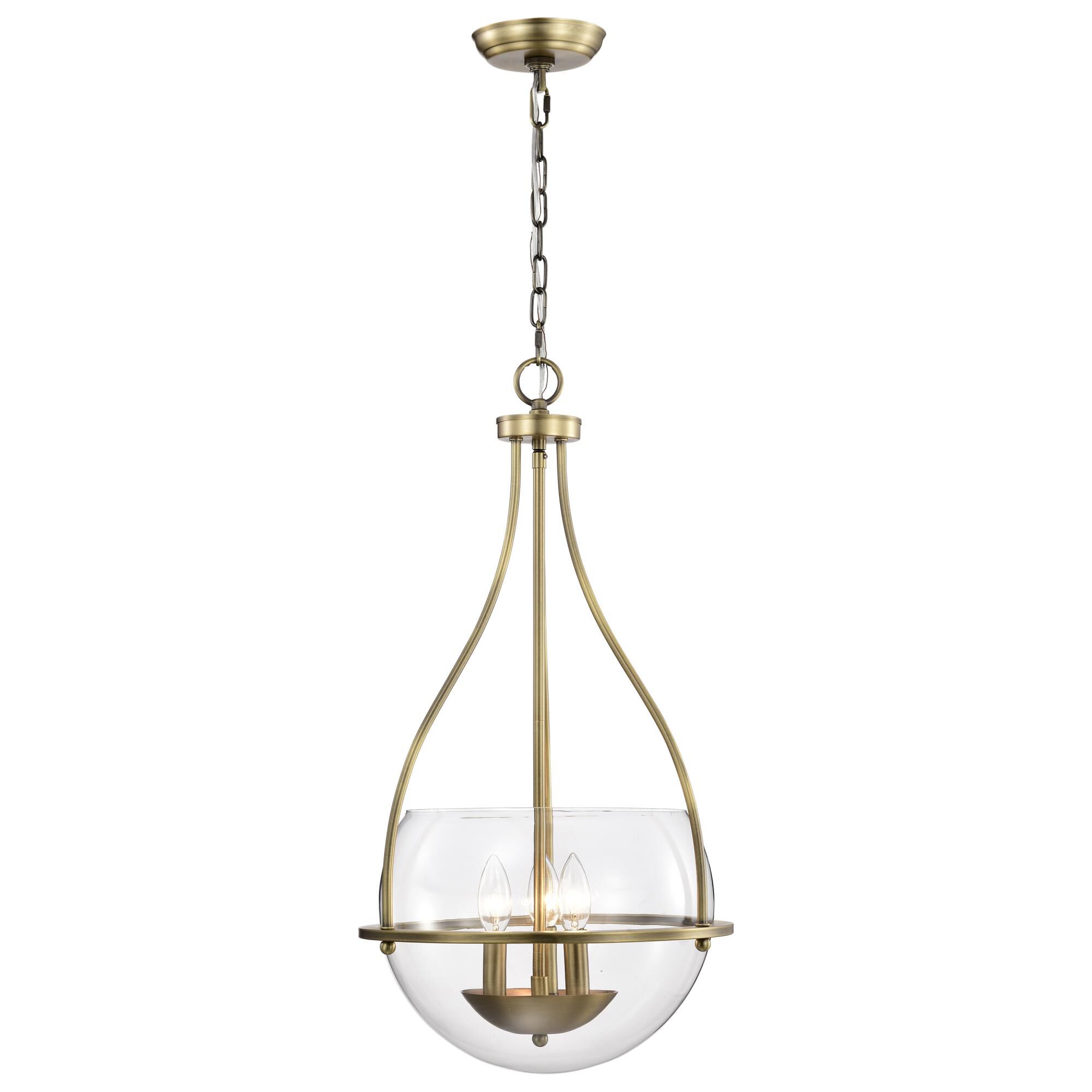 Shown in Vintage Brass finish and Clear glass