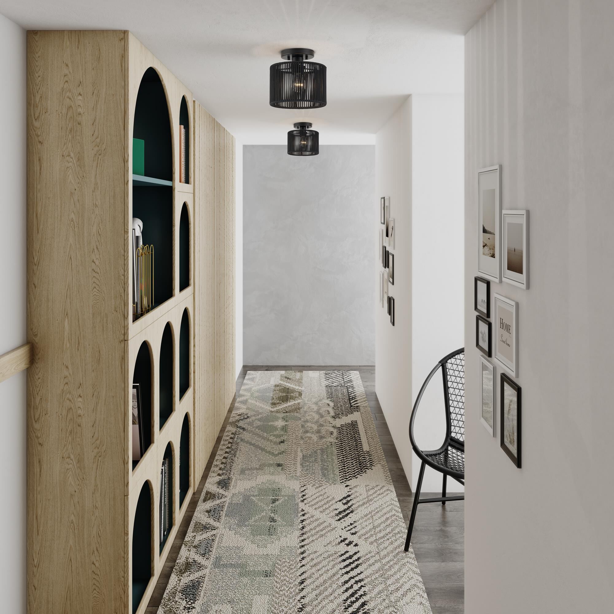 Shown in Black finish and Hand-Woven Parisian Night Color Polyester Rope shade