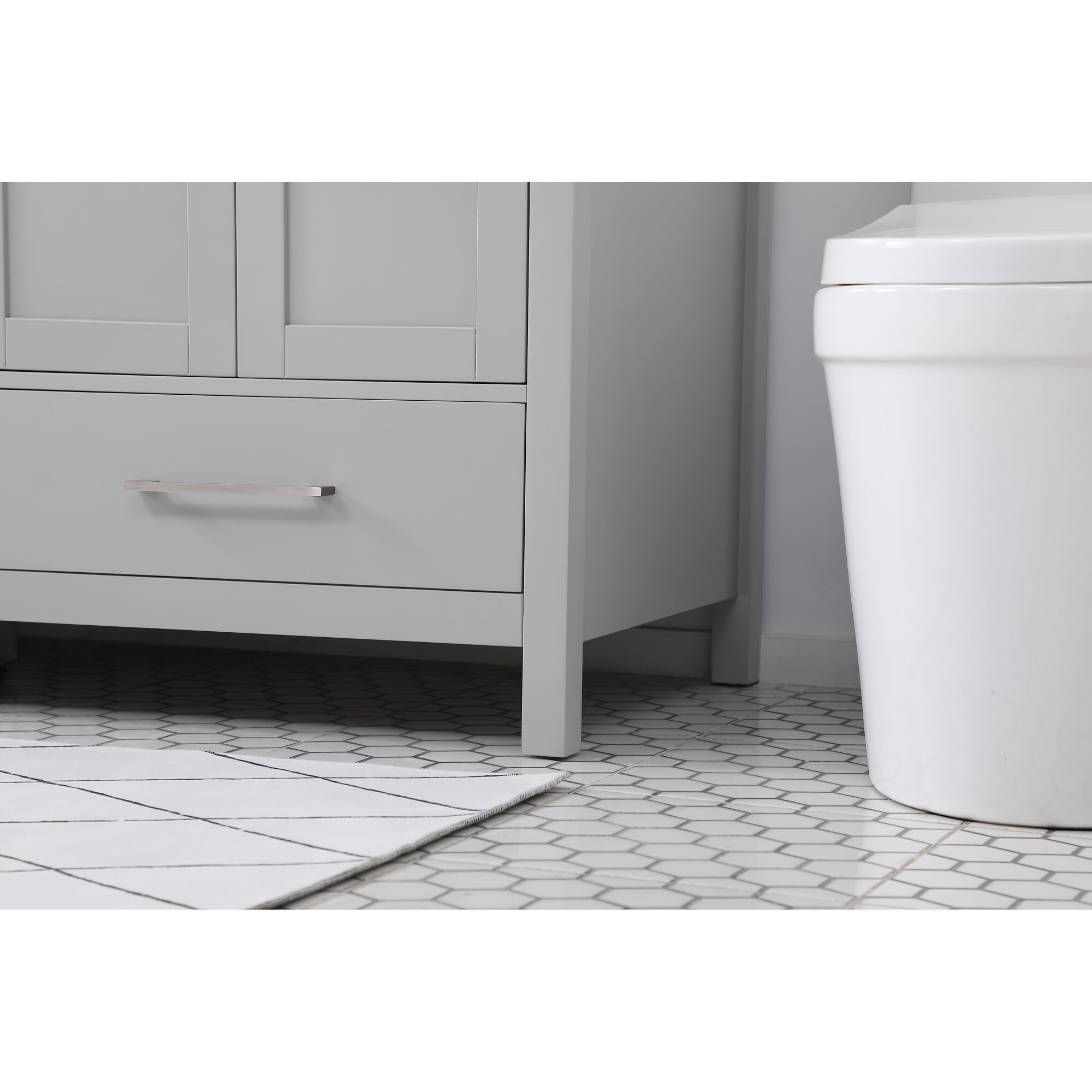 Shown in Gray And Brushed Nickel With Calacatta Quartz finish