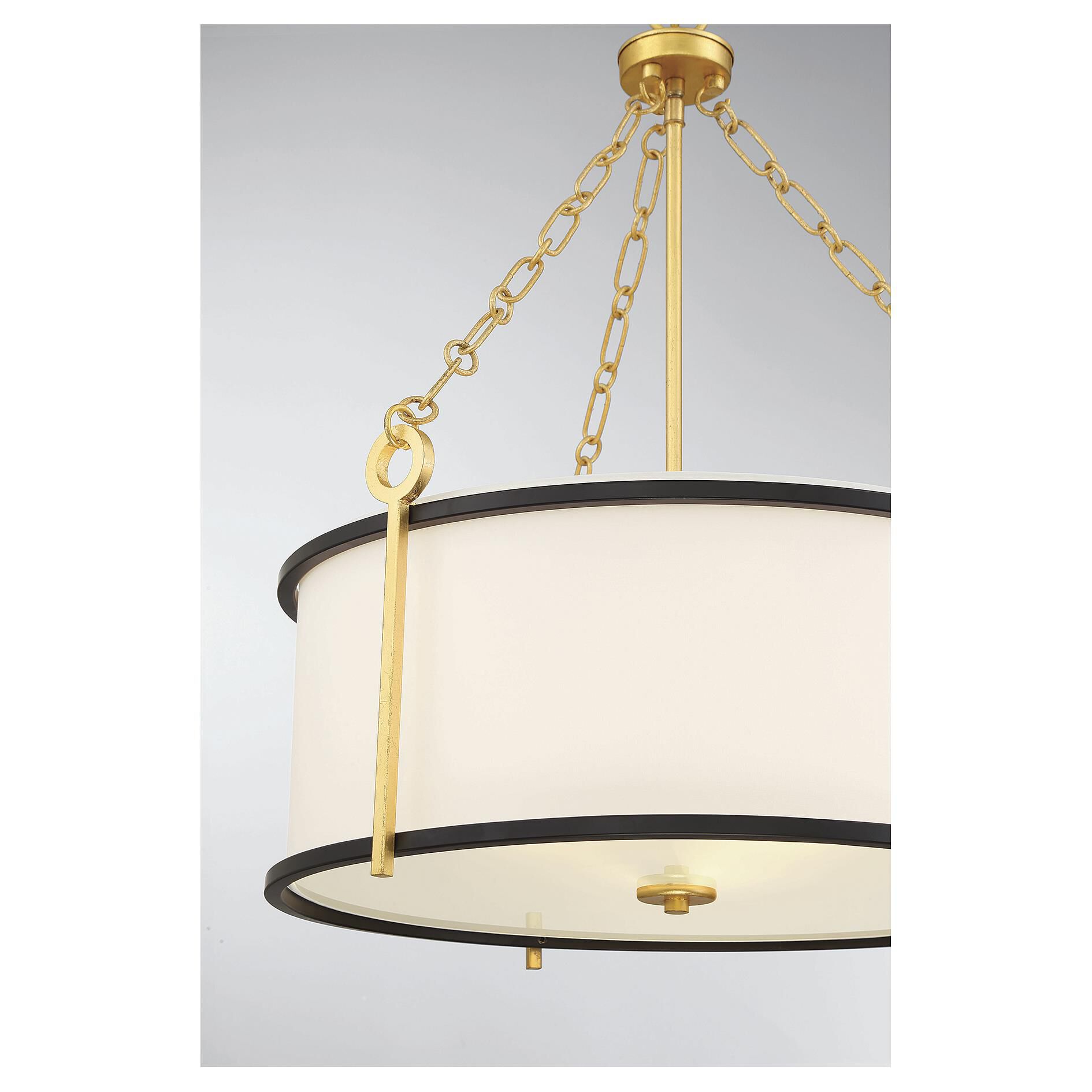 Shown in Matte Black With True Gold finish and White Fabric shade
