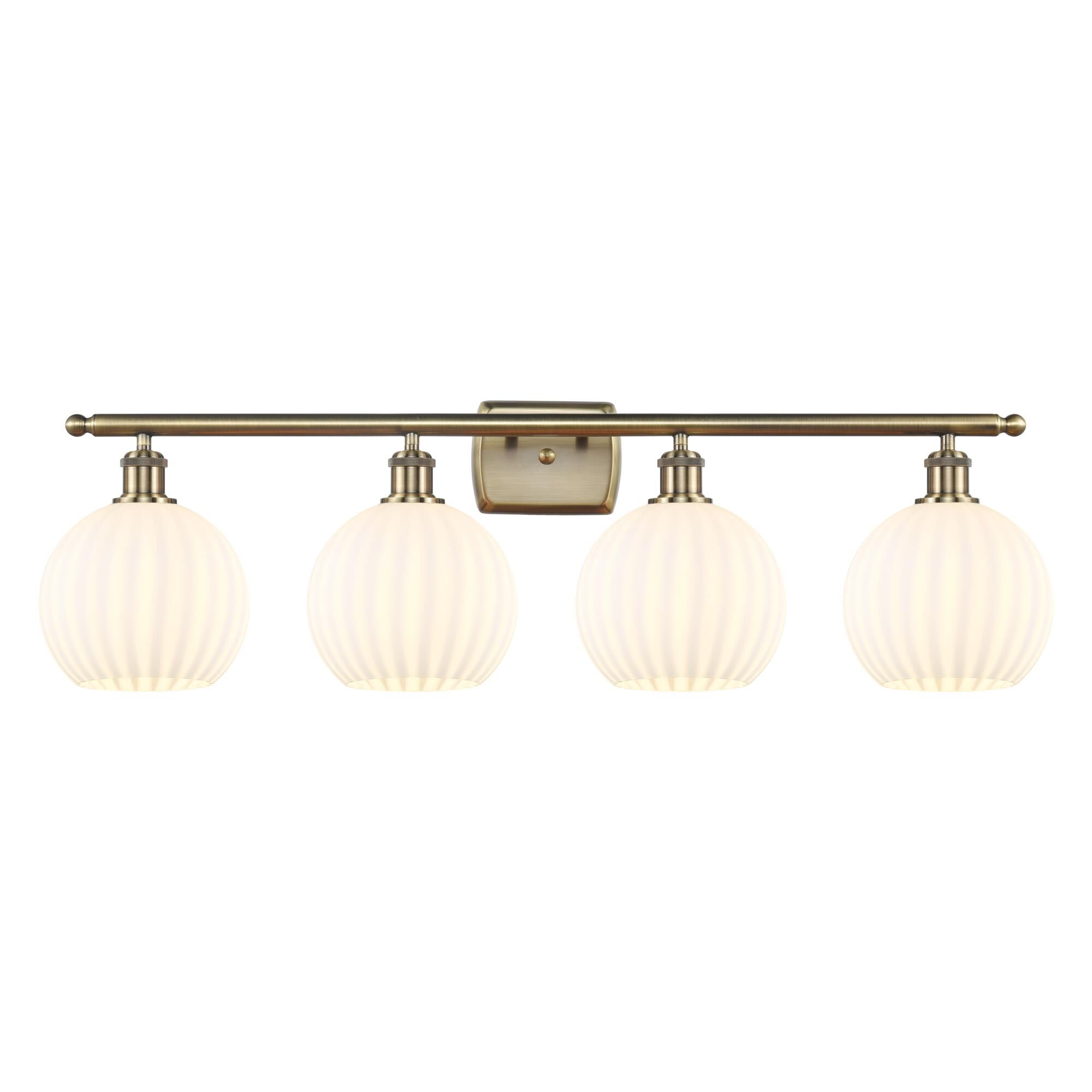 Shown in Antique Brass finish and White Venetian glass