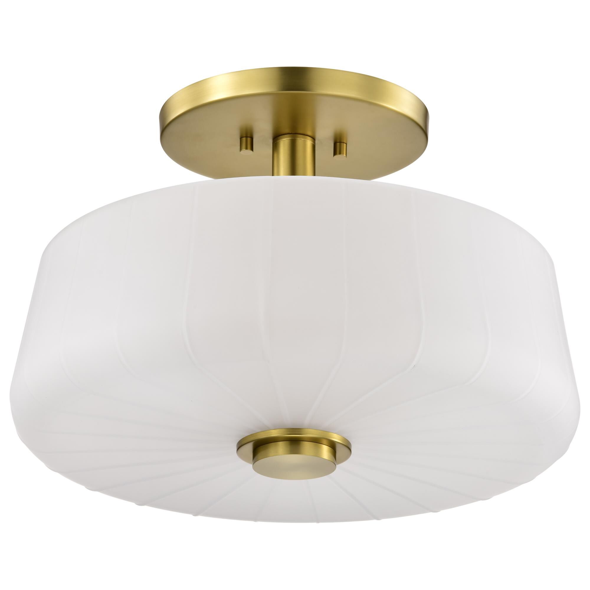 Shown in Vintage Brass finish and Etched White glass