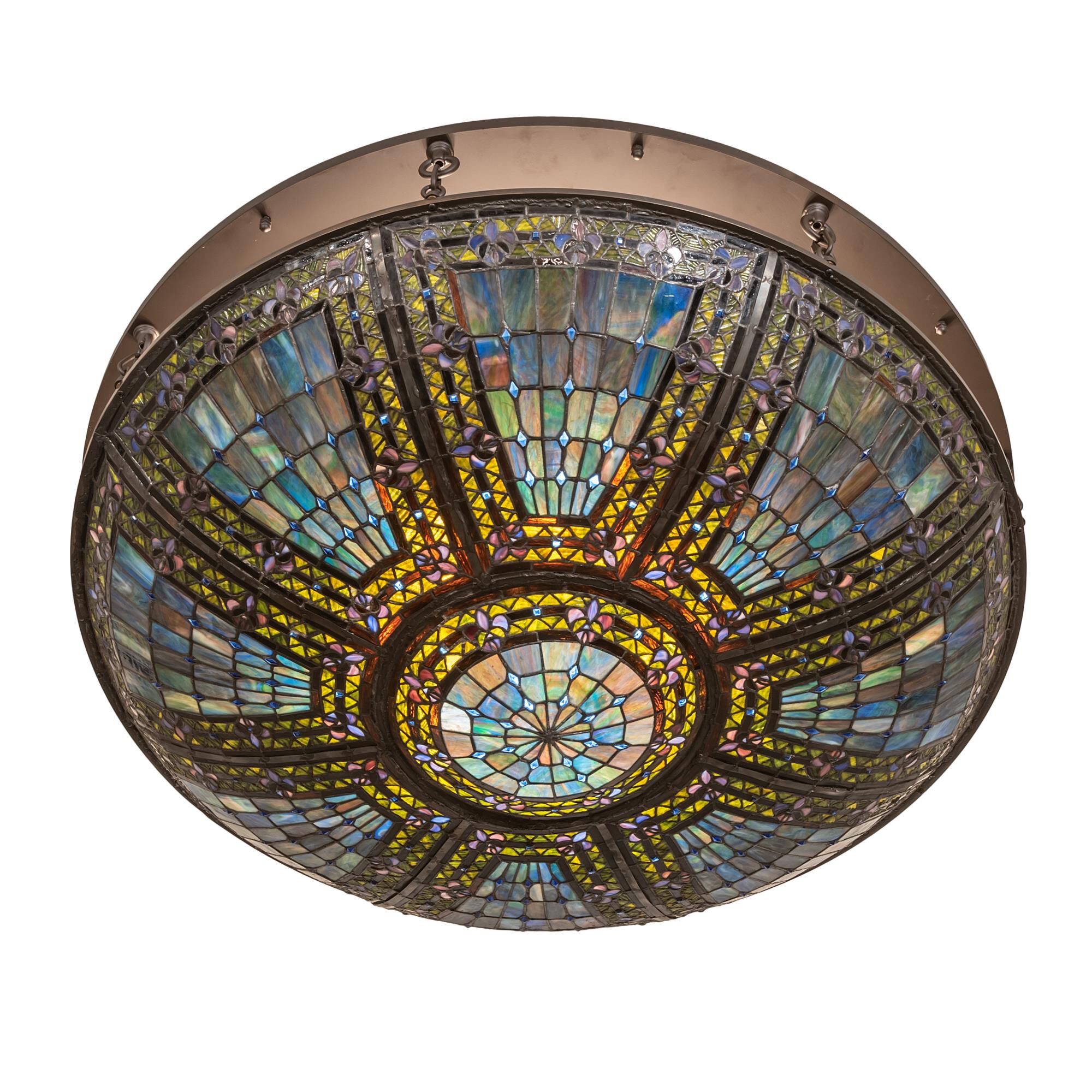 Shown in Oil Rubbed Bronze finish and Green;Blue glass