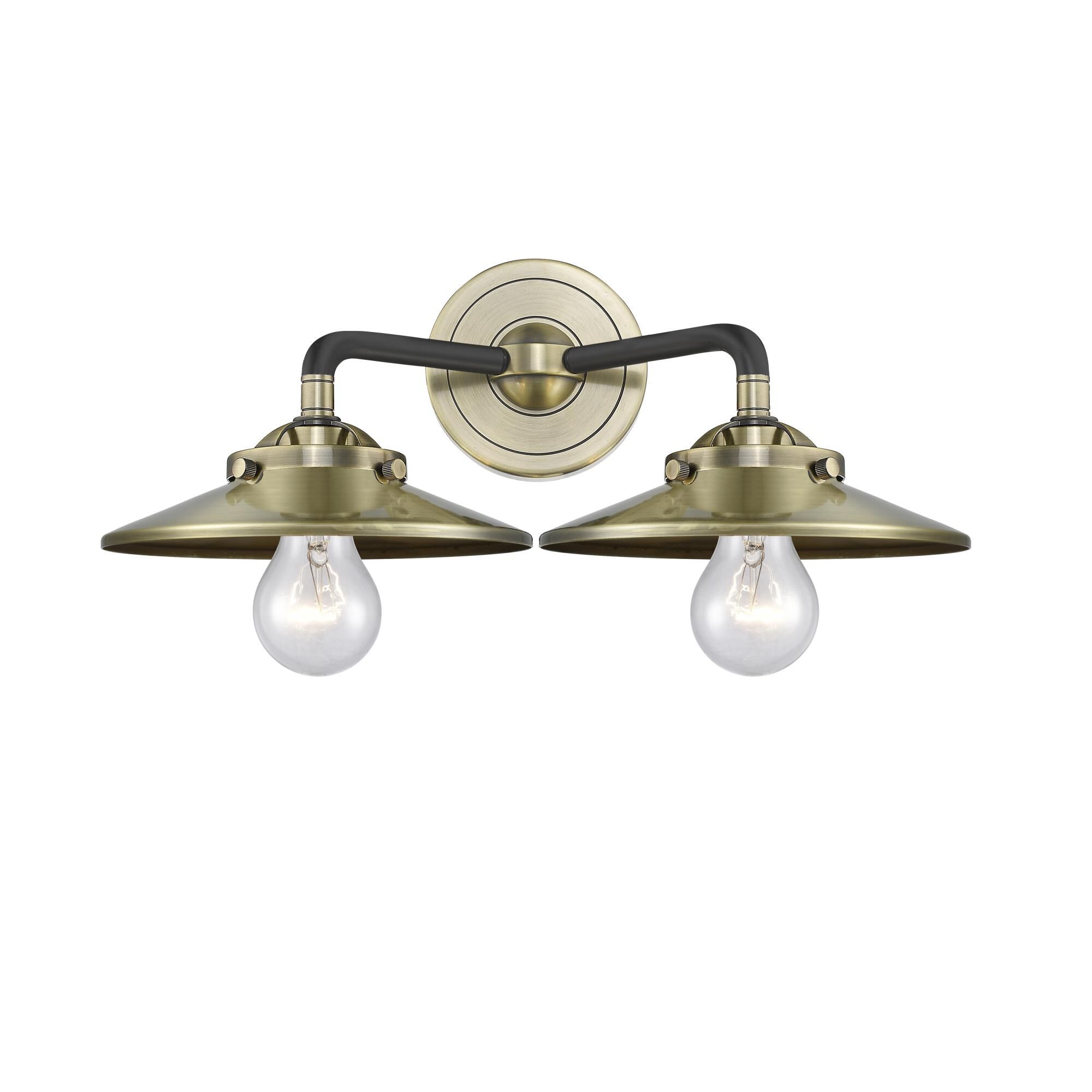 Shown in Black Antique Brass finish and Metal - Antique Brass shade