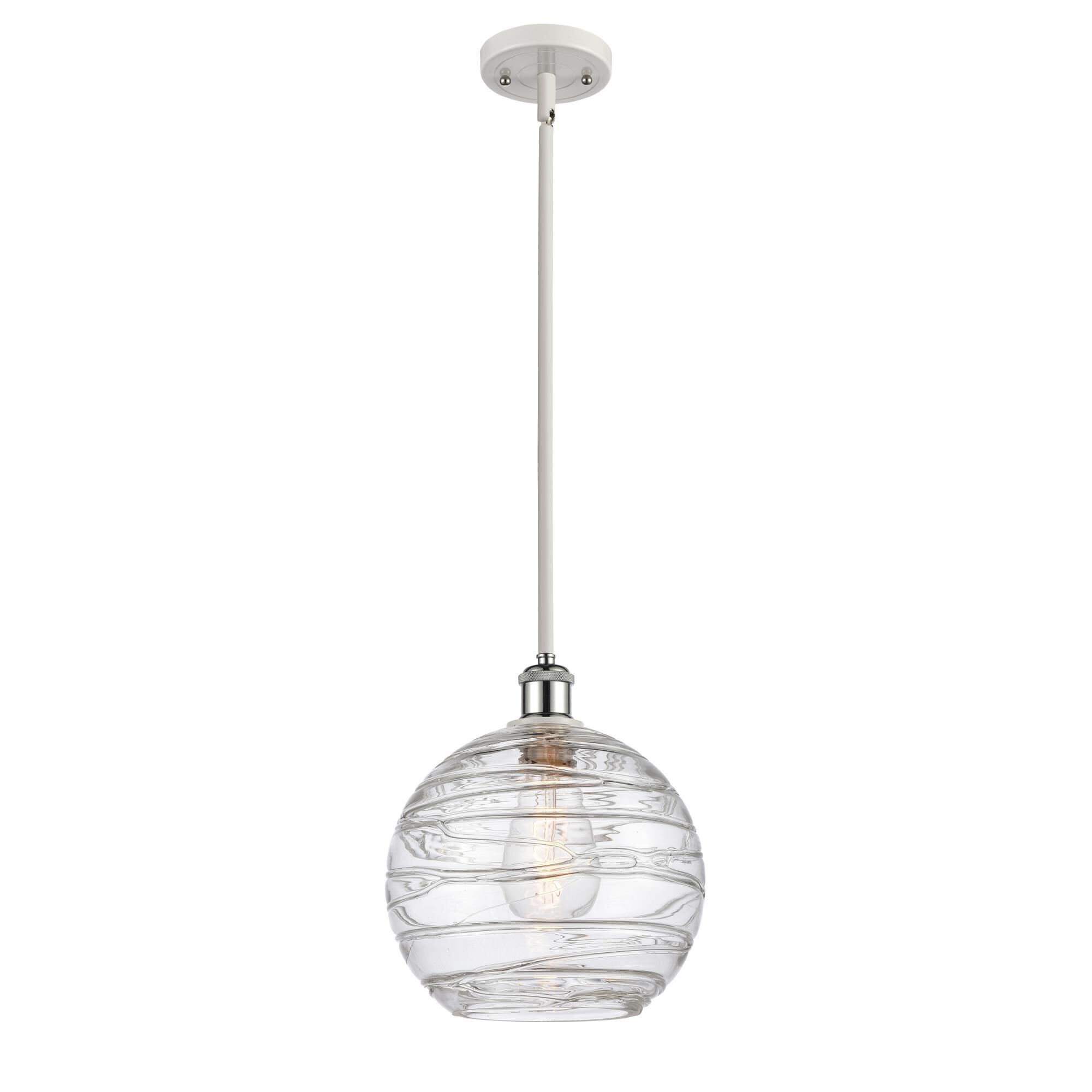 Shown in White and Polished Chrome finish and Clear Deco Swirl glass