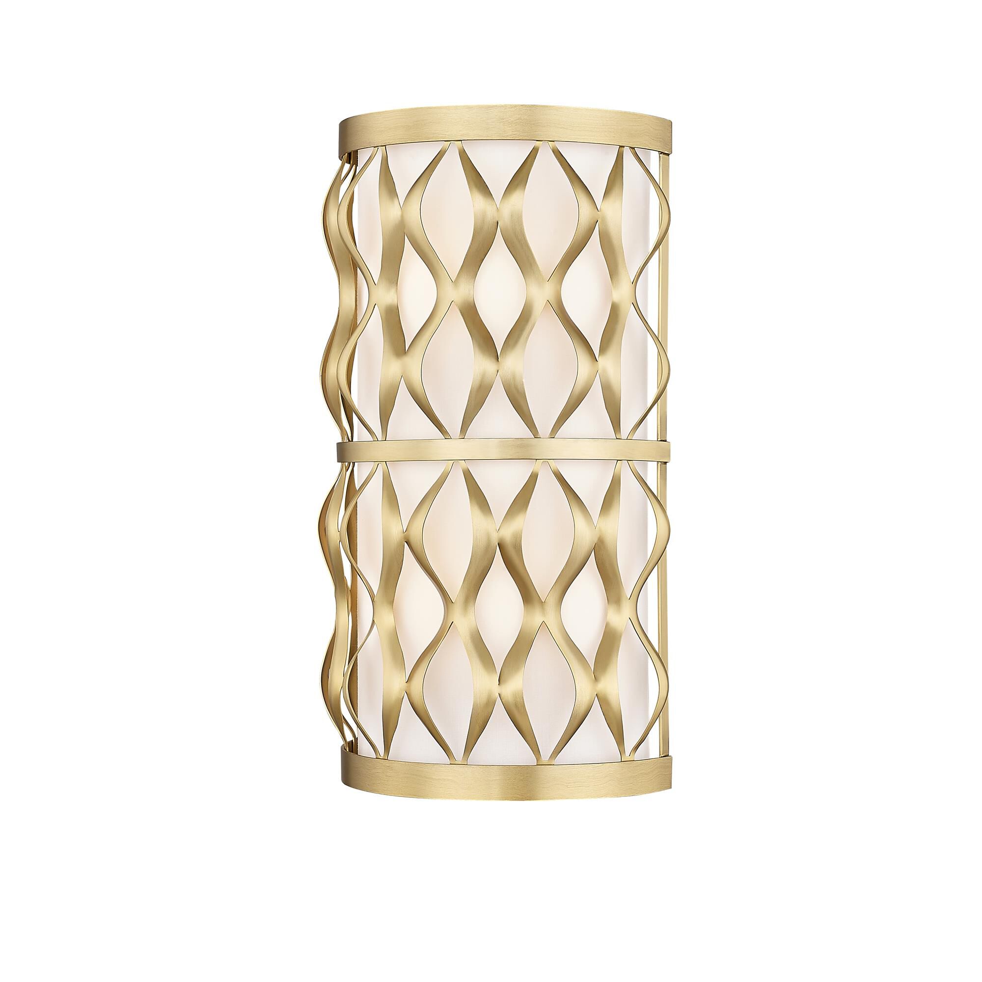 Shown in Modern Gold finish and White glass and White shade