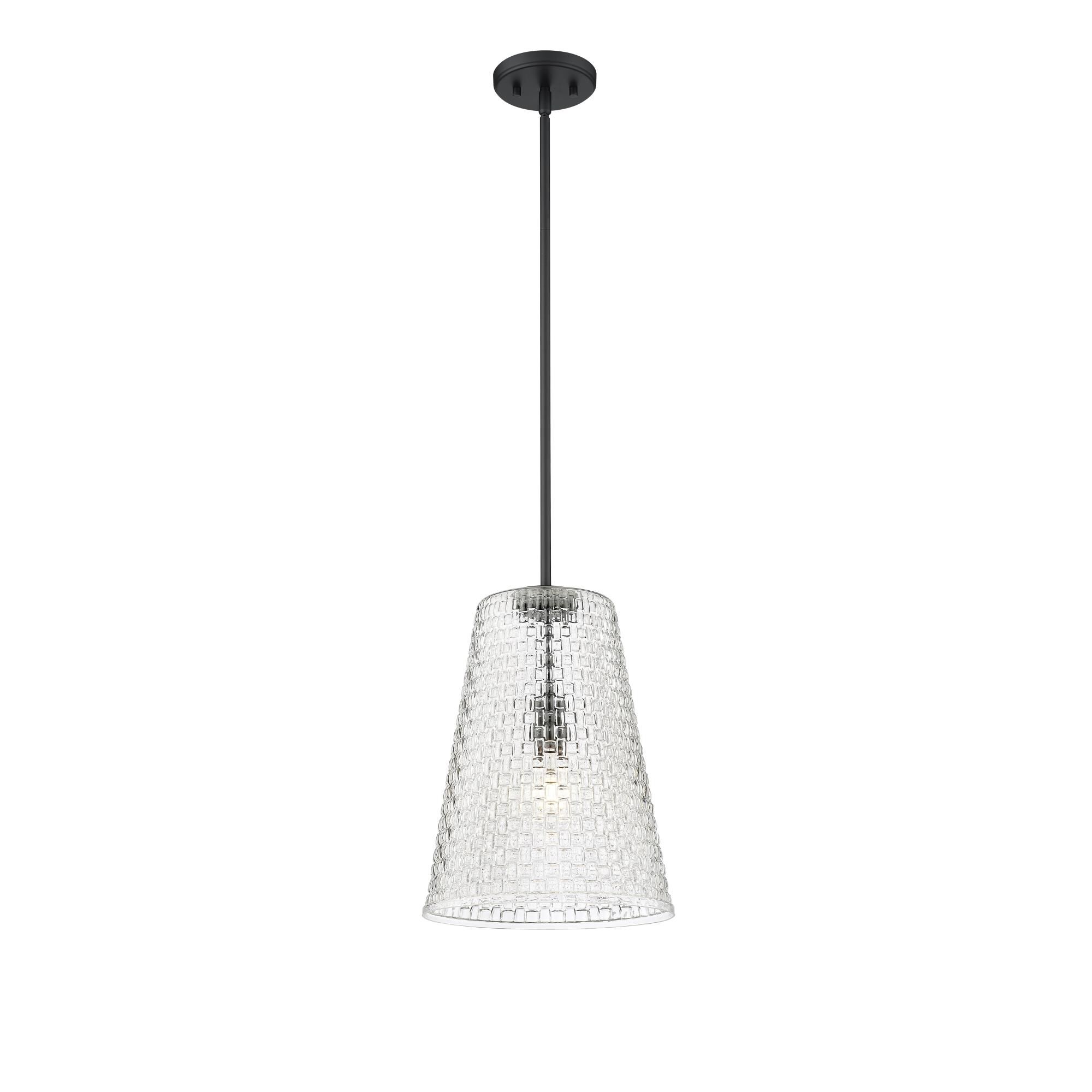 Shown in Matte Black finish and Clear Woven Lattice glass