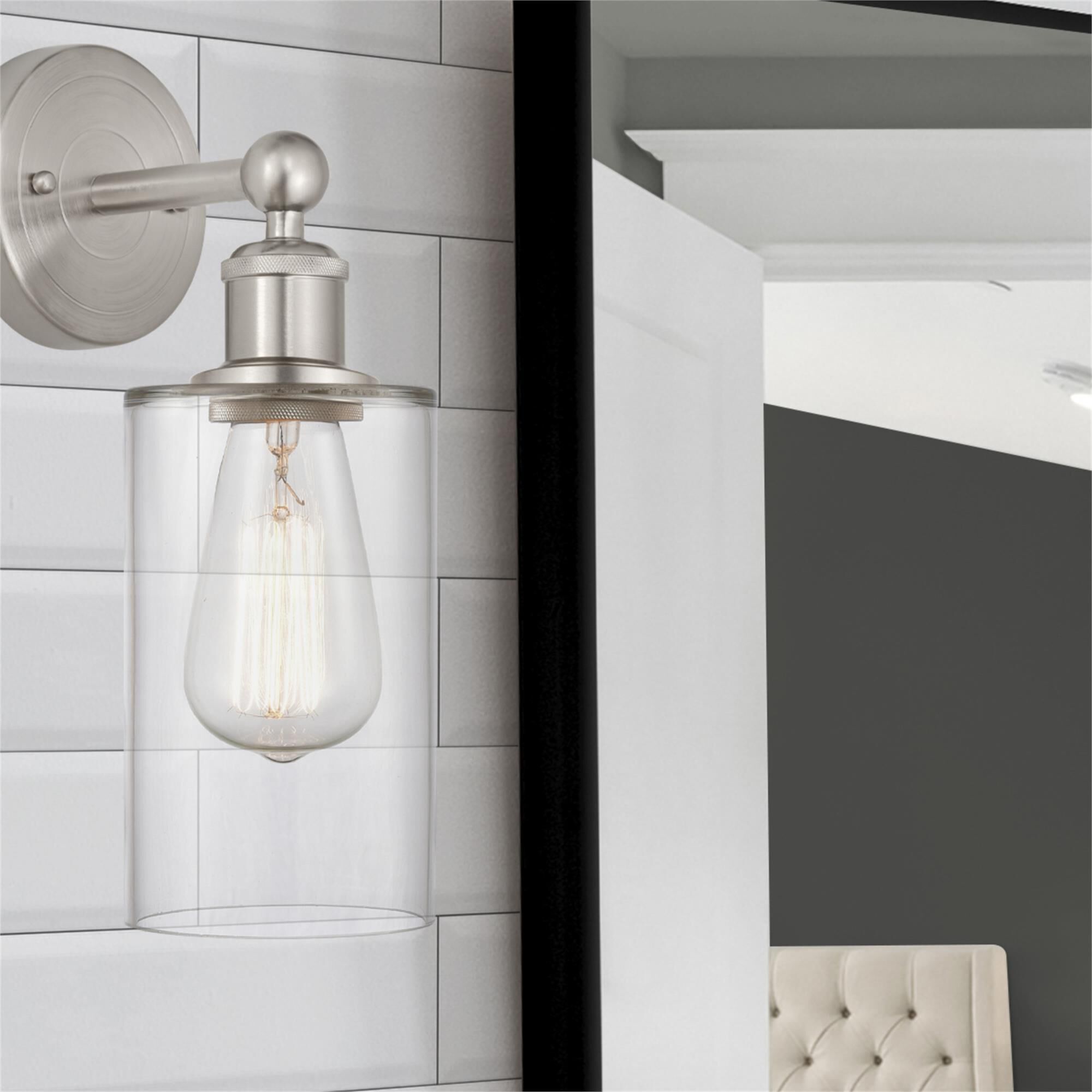 Shown in Brushed Satin Nickel  finish and Clear glass
