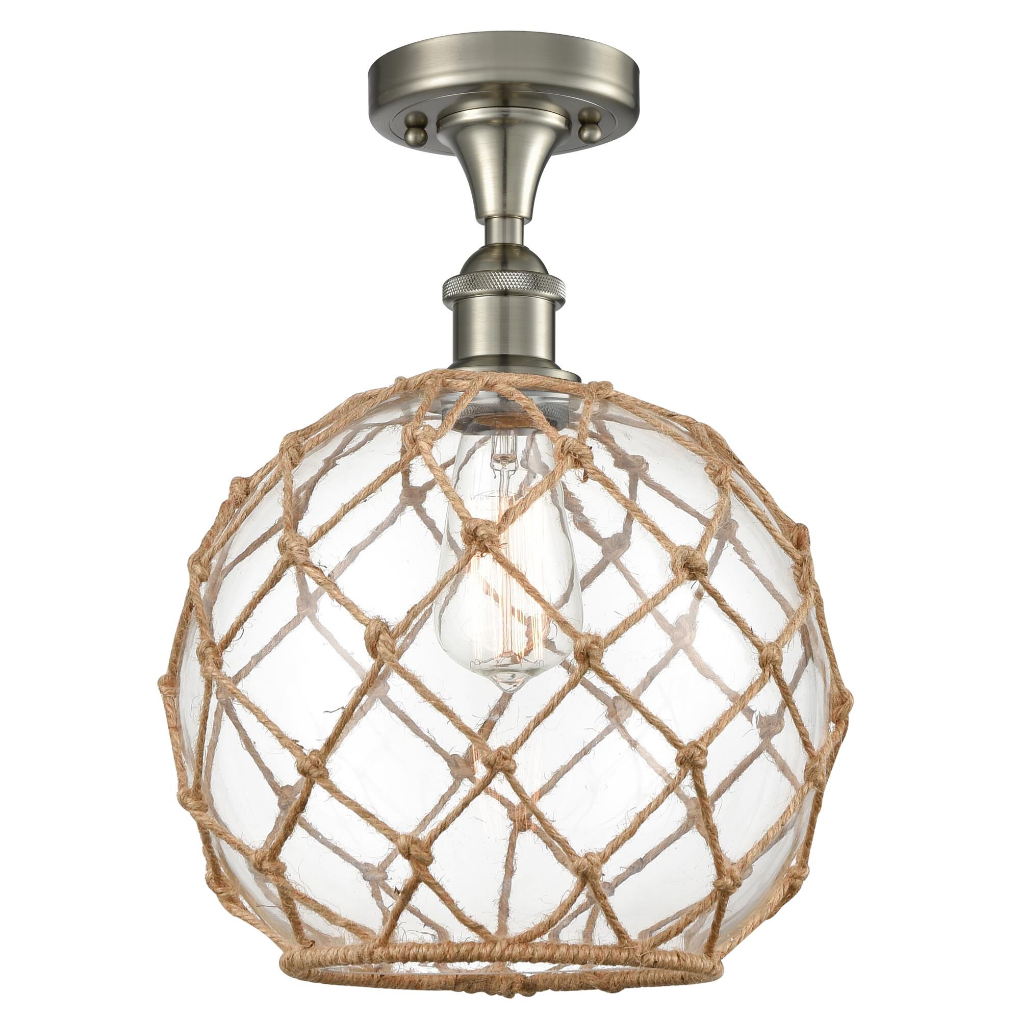 Shown in Brushed Satin Nickel finish and Clear With Black Rope glass