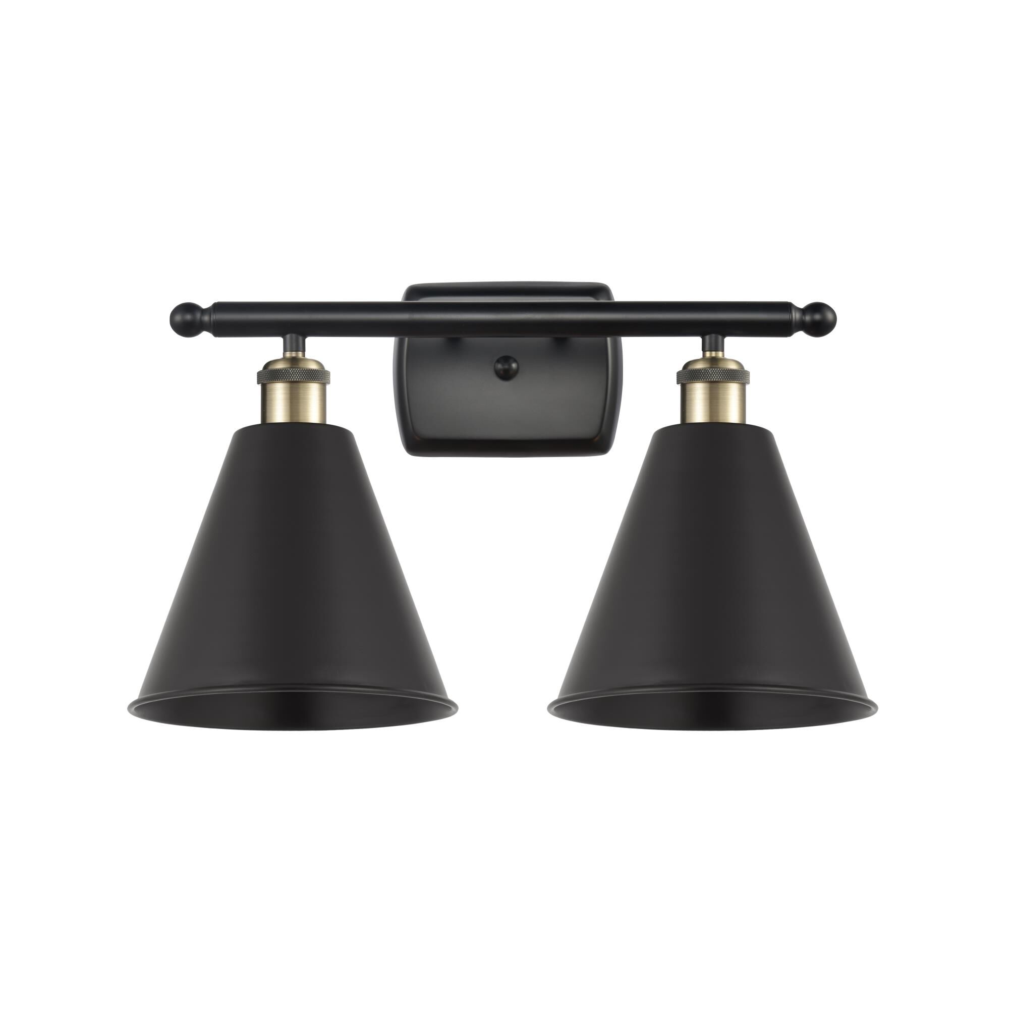 Shown in Black Antique Brass finish and Matte Black Ballston Cone shade