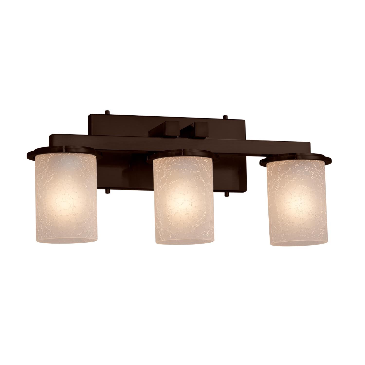 Shown in Dark Bronze finish and Artisan glass and Frosted Crackle shade and Cylinder with Flat Rim accent
